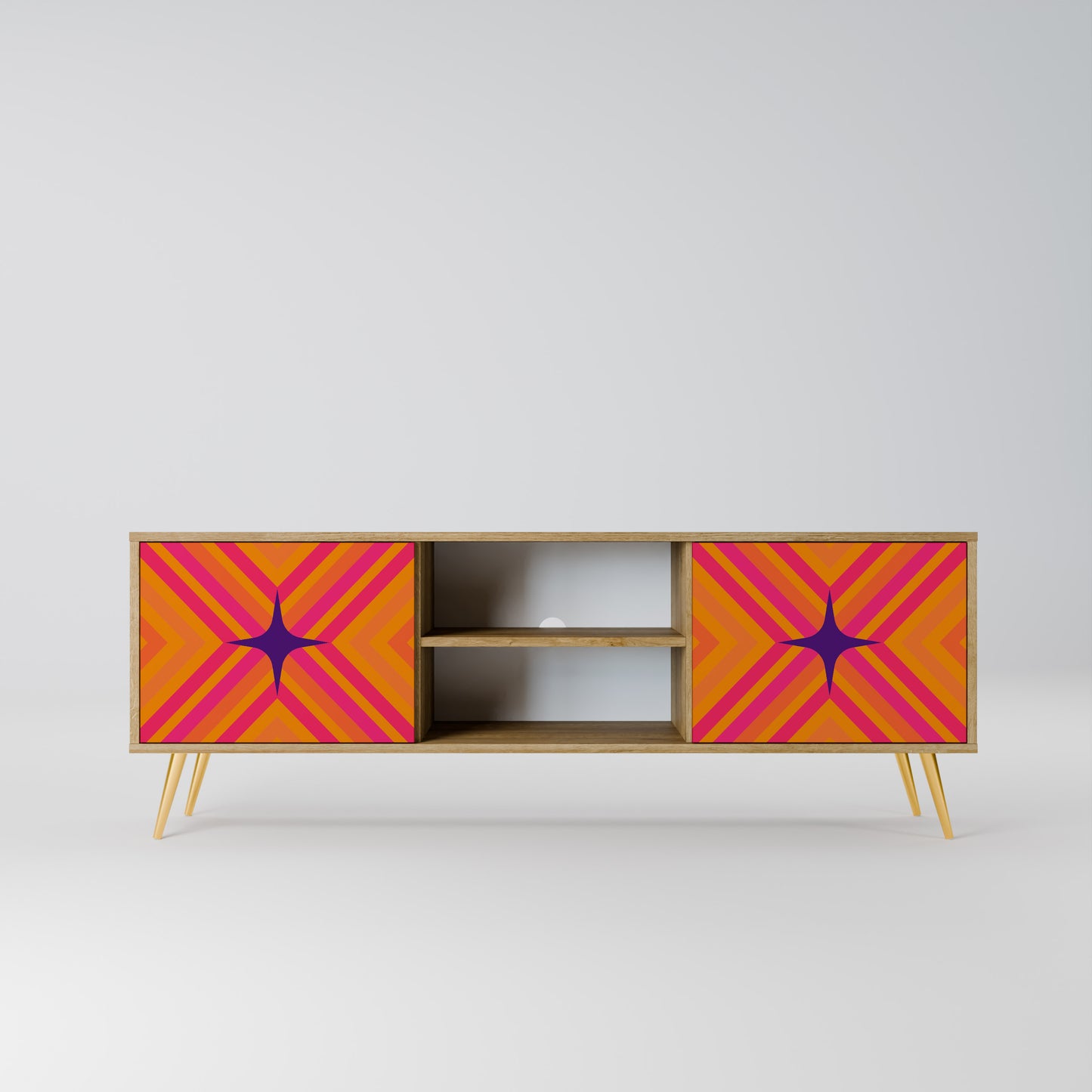 GEOMETRIC BRILLIANCE 2-Door TV Stand in Oak Effect