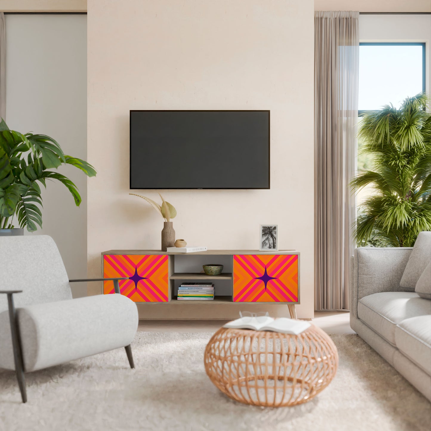 GEOMETRIC BRILLIANCE 2-Door TV Stand in Oak Effect