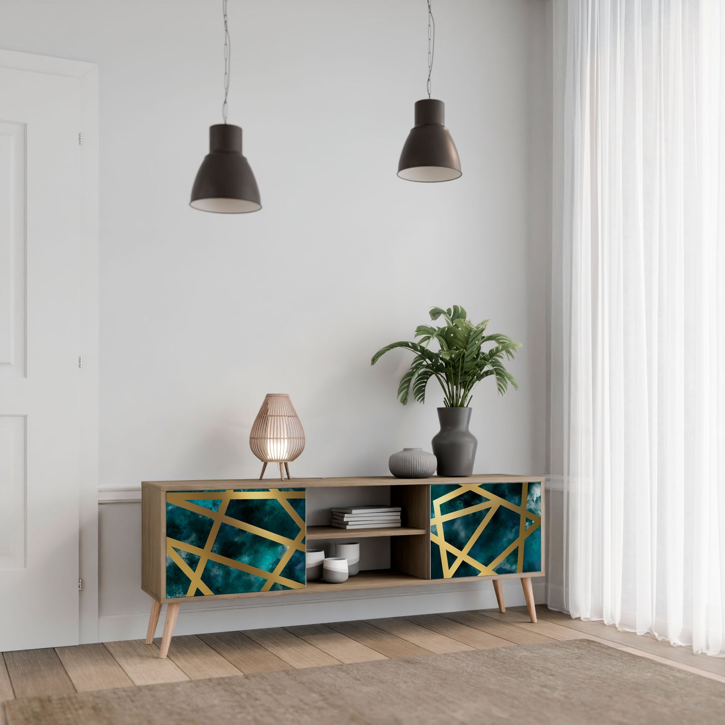 THE LABYRINTH OF GOLD 2-Door TV Stand in Oak Effect