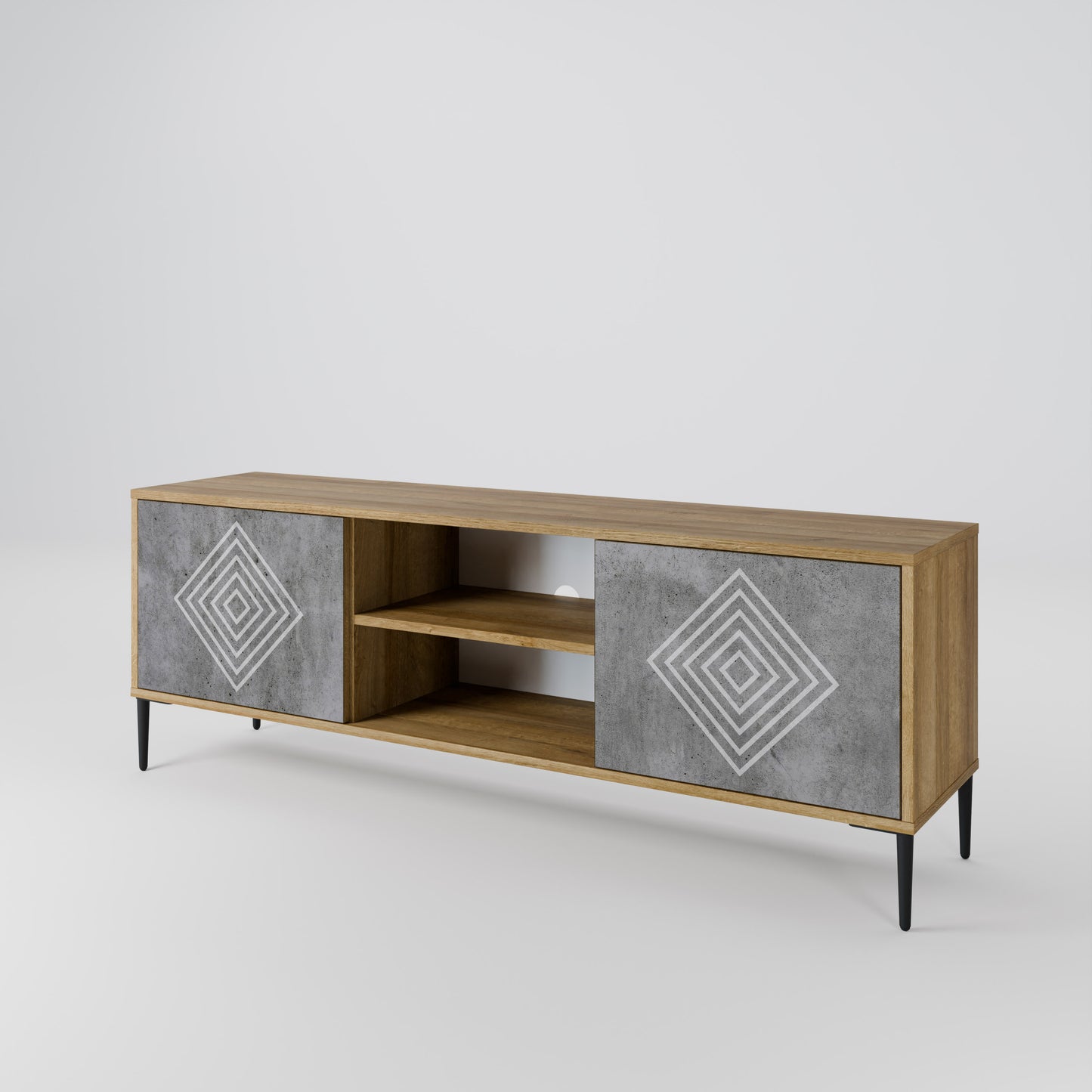 POLYGONAL ARTISTRY 2-dörrars TV-bänk i ekeffekt