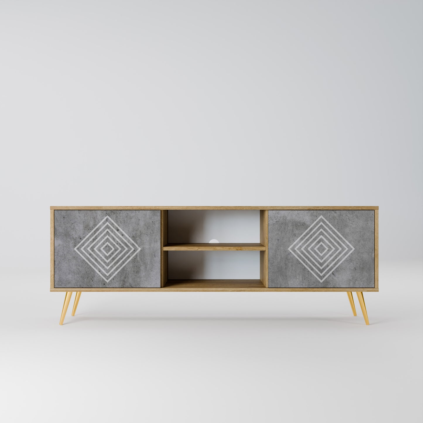 POLYGONAL ARTISTRY 2-dörrars TV-bänk i ekeffekt