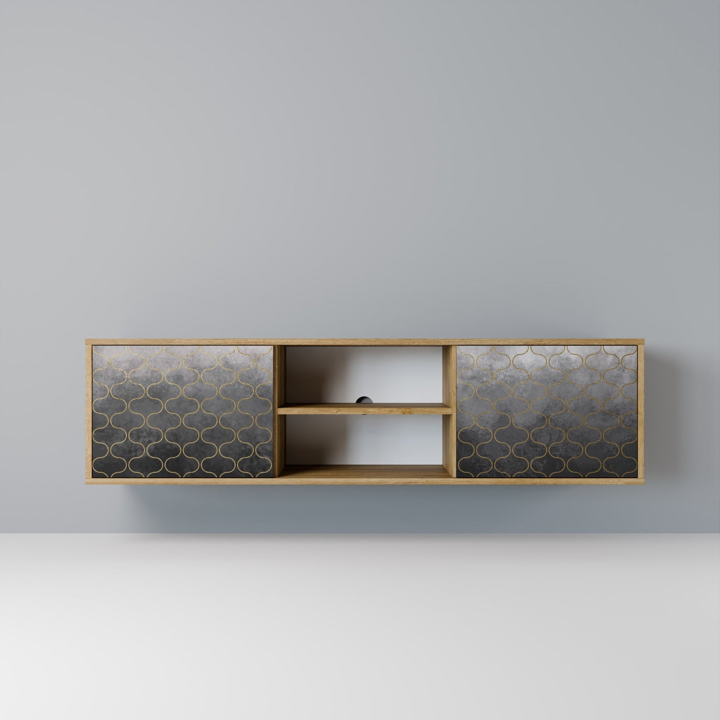 TESSELATED GRAYISH 2-Door TV Stand in Oak Effect