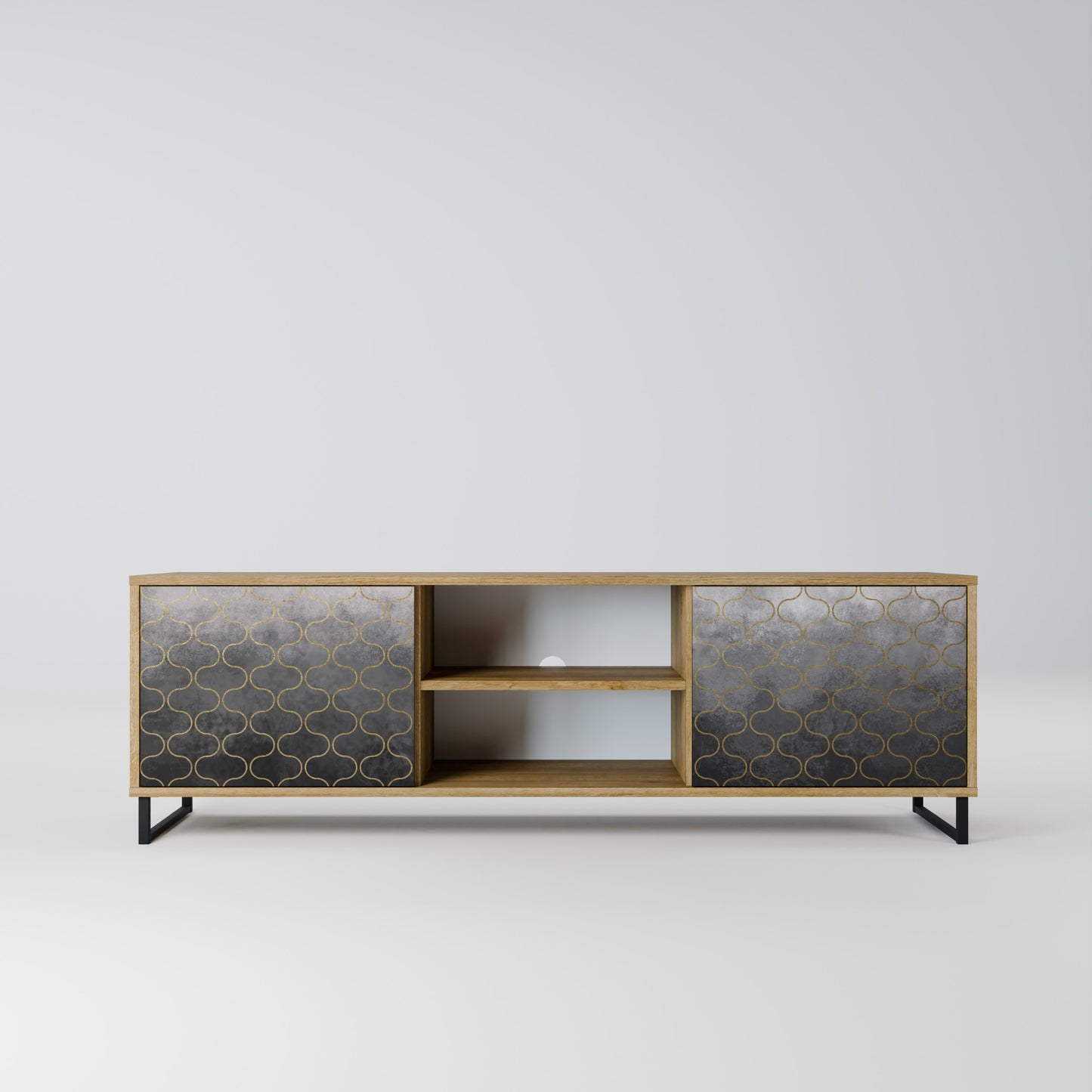TESSELATED GRAYISH 2-Door TV Stand in Oak Effect