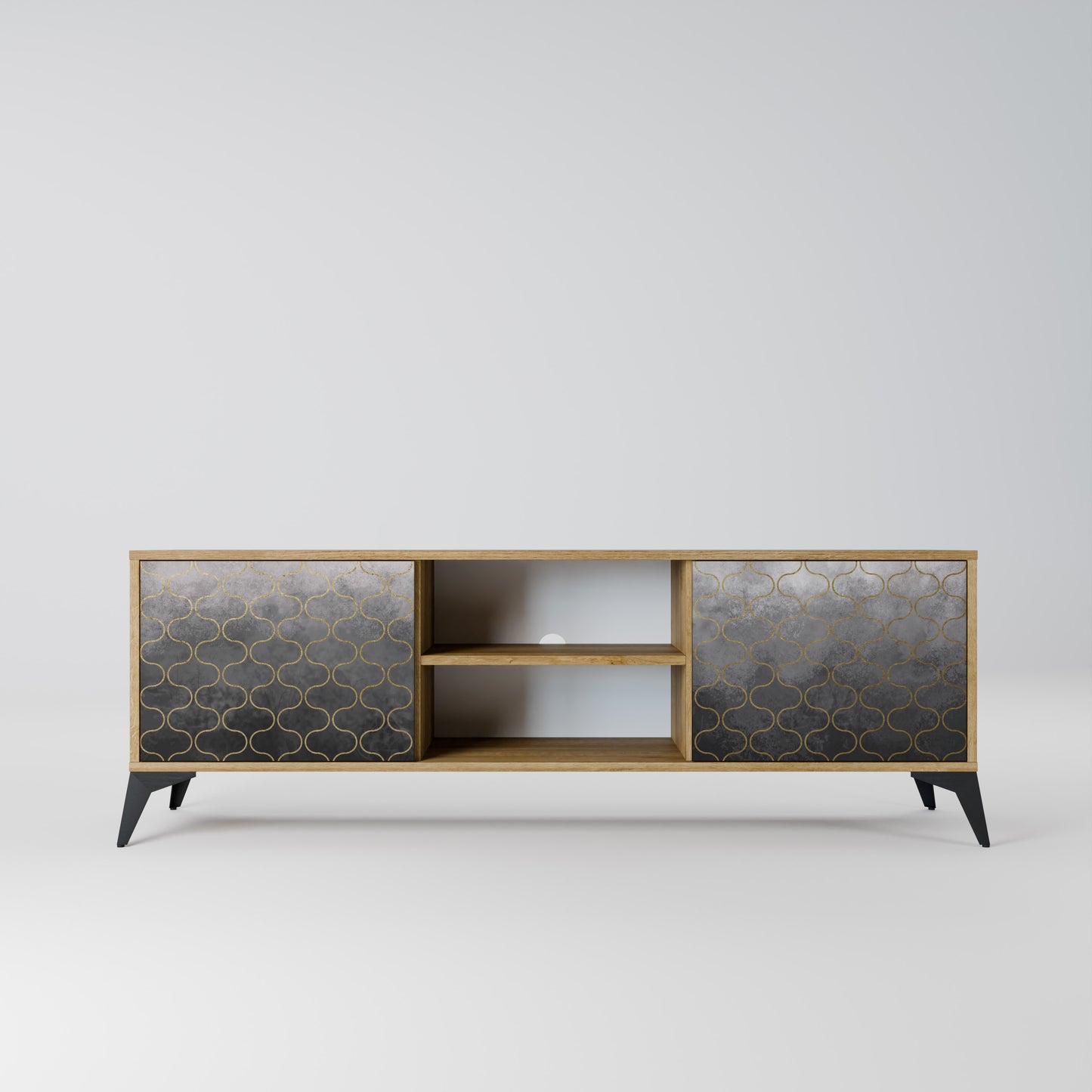 TESSELATED GRAYISH 2-Door TV Stand in Oak Effect