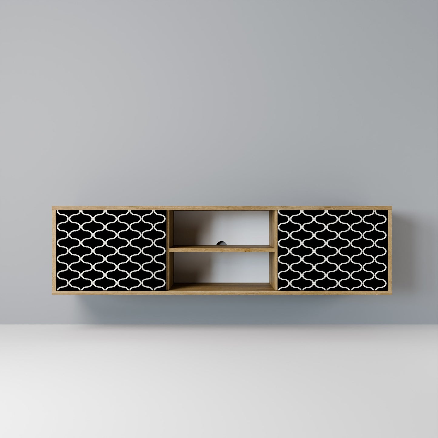 TESSELATED BLACKNESS 2-Door TV Stand in Oak Effect