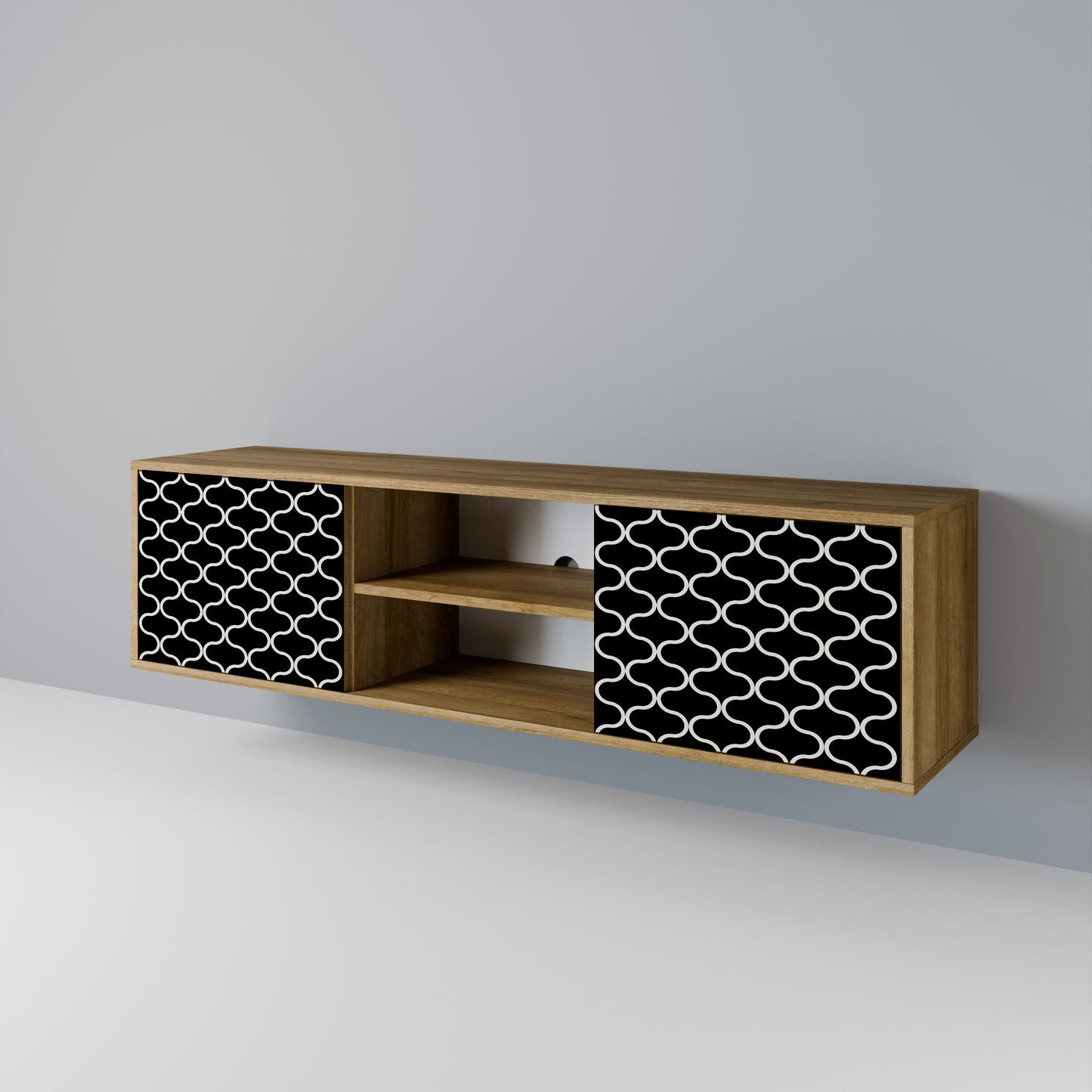 TESSELATED BLACKNESS 2-Door TV Stand in Oak Effect