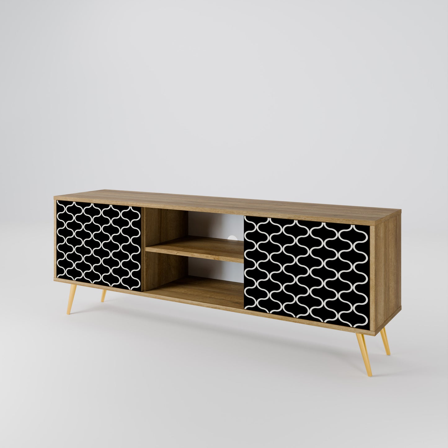 TESSELATED BLACKNESS 2-Door TV Stand in Oak Effect