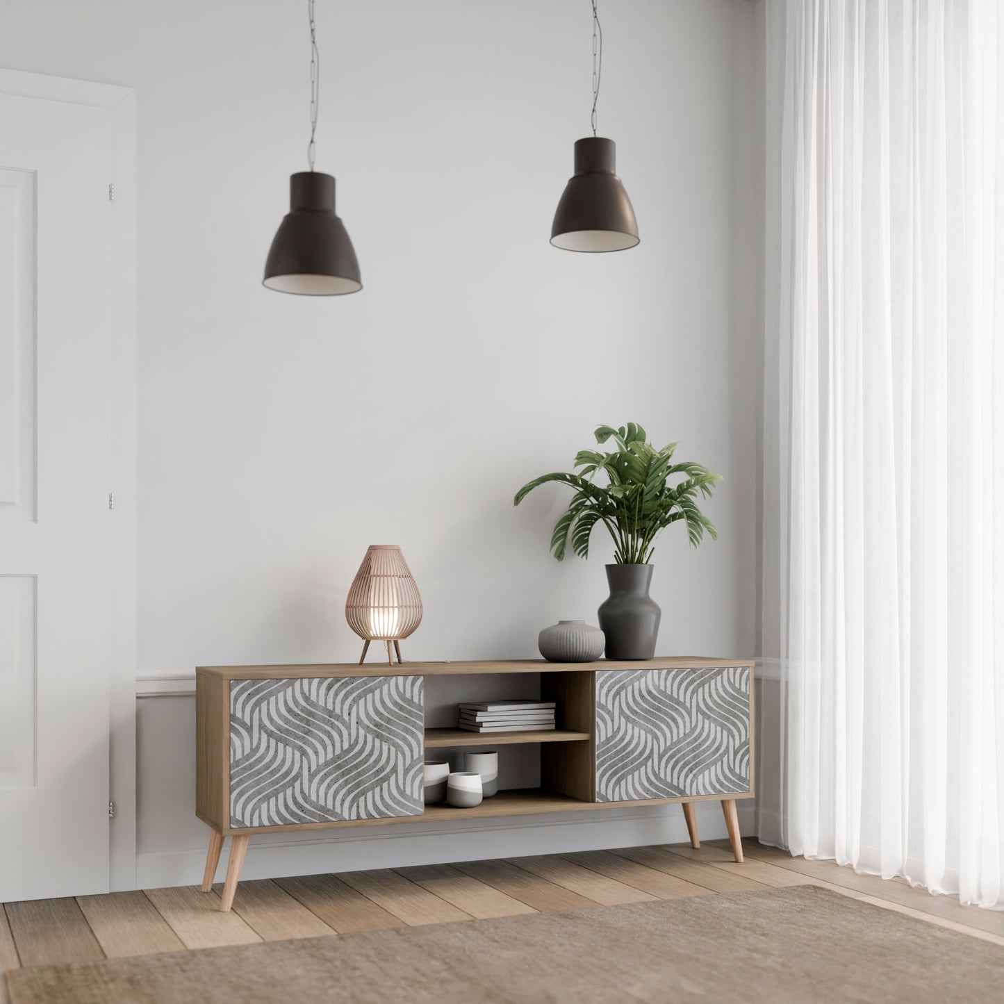CONCRETE MOVEMENT 2-Door TV Stand in Oak Effect