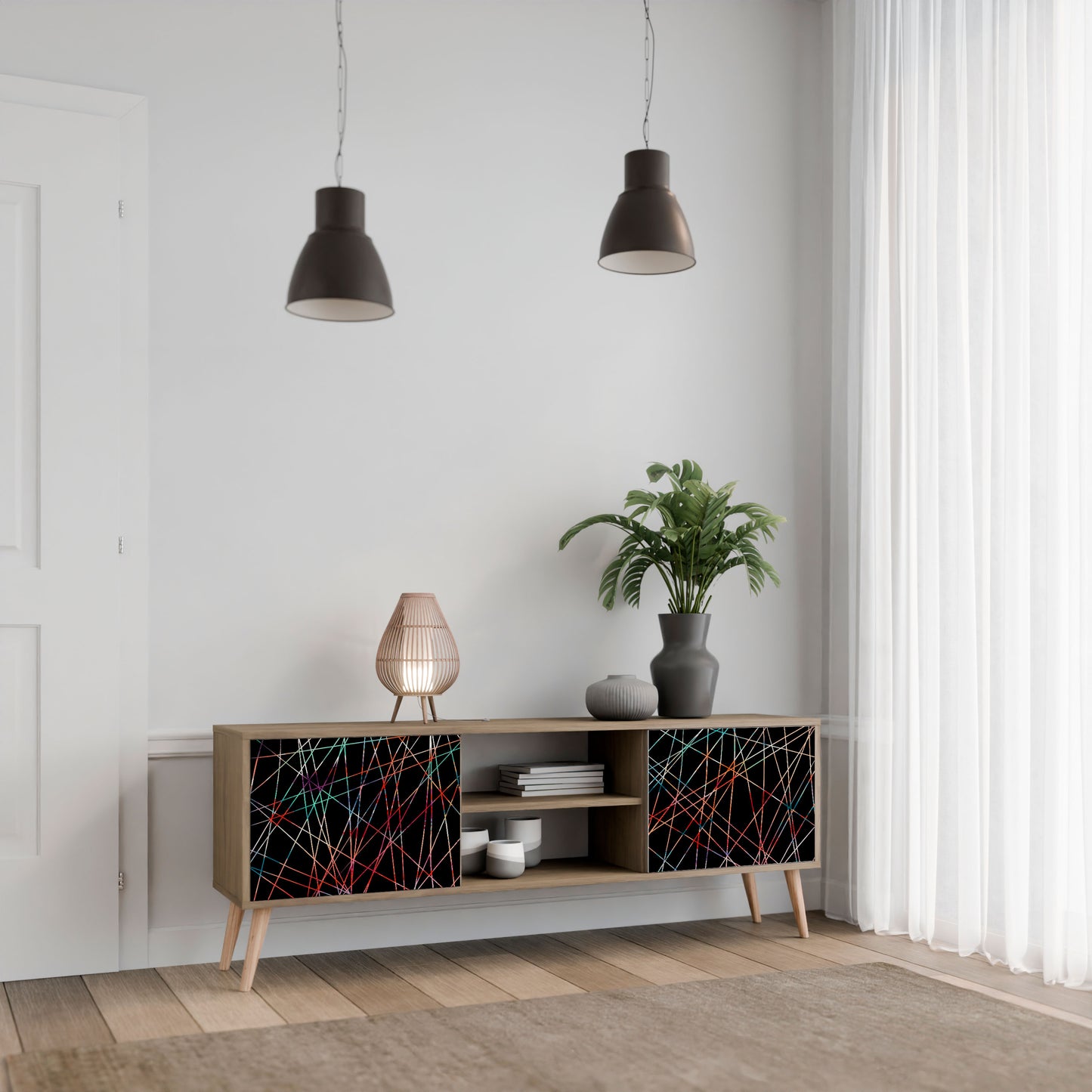 LUMINOUS SNARE 2-Door TV Stand in Oak Effect