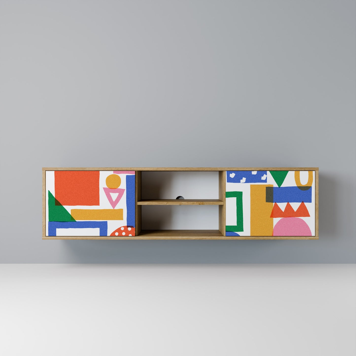 GEOMETRIC GLIMMER 2-Door TV Stand in Oak Effect