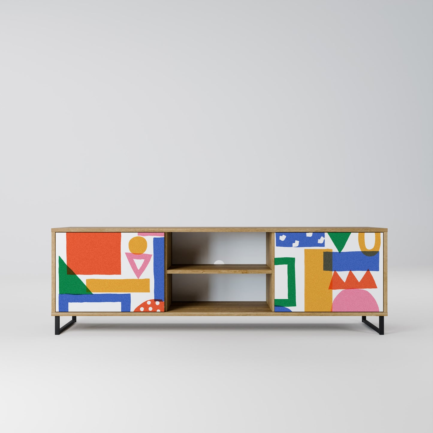 GEOMETRIC GLIMMER 2-Door TV Stand in Oak Effect