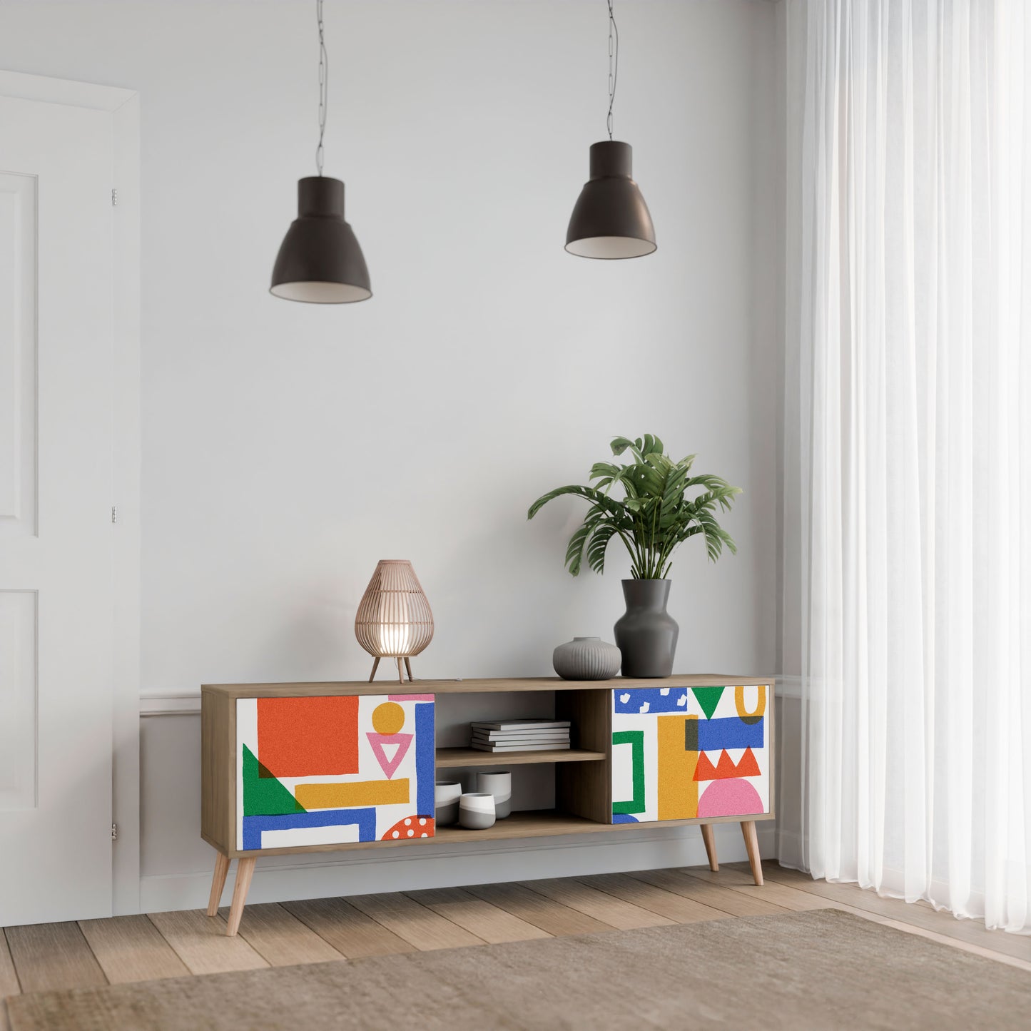 GEOMETRIC GLIMMER 2-Door TV Stand in Oak Effect