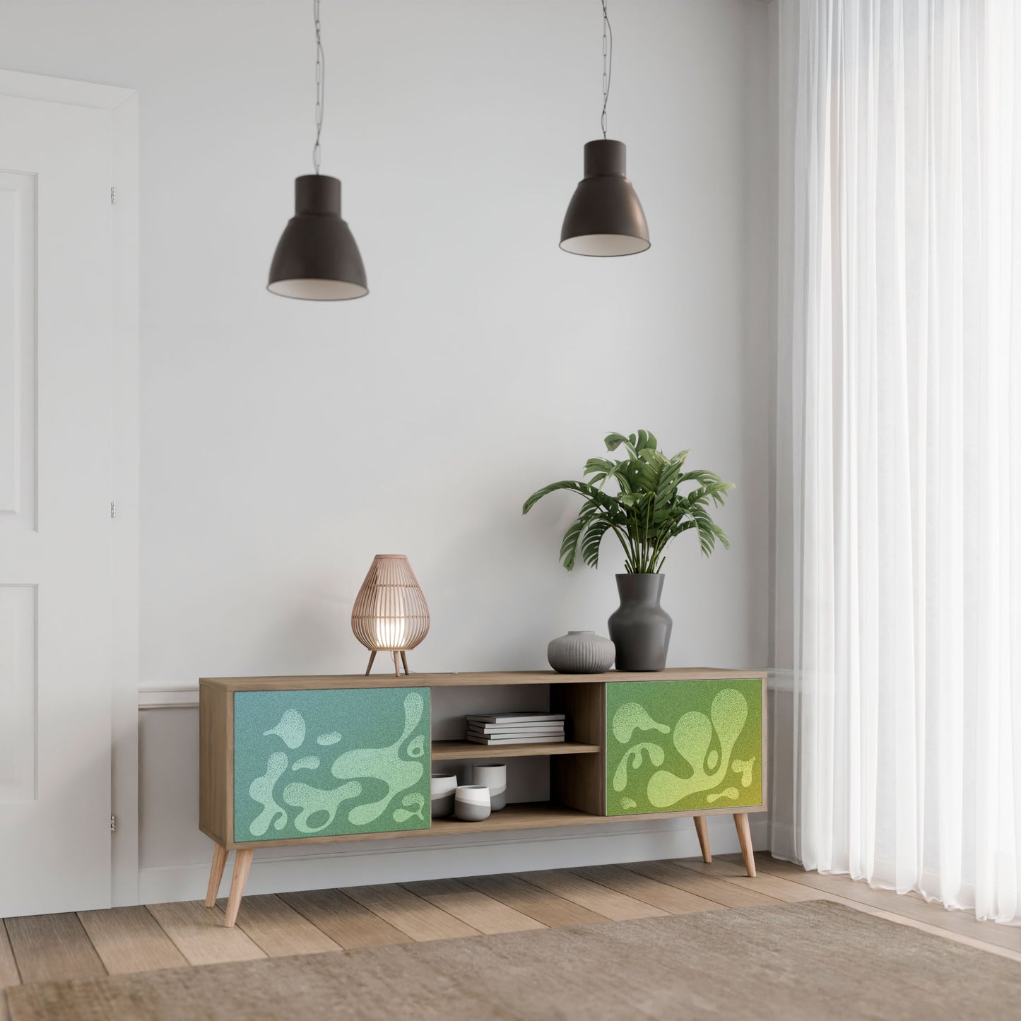 IRREGULAR BLUE 2-Door TV Stand in Oak Effect
