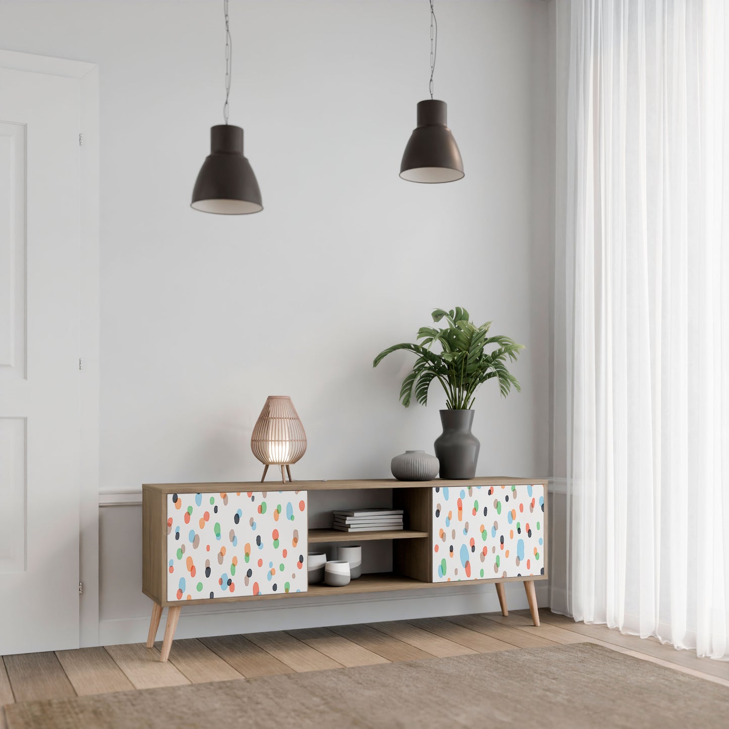 ENERGETIC SPOTS 2-dörrars TV-bänk i ekeffekt