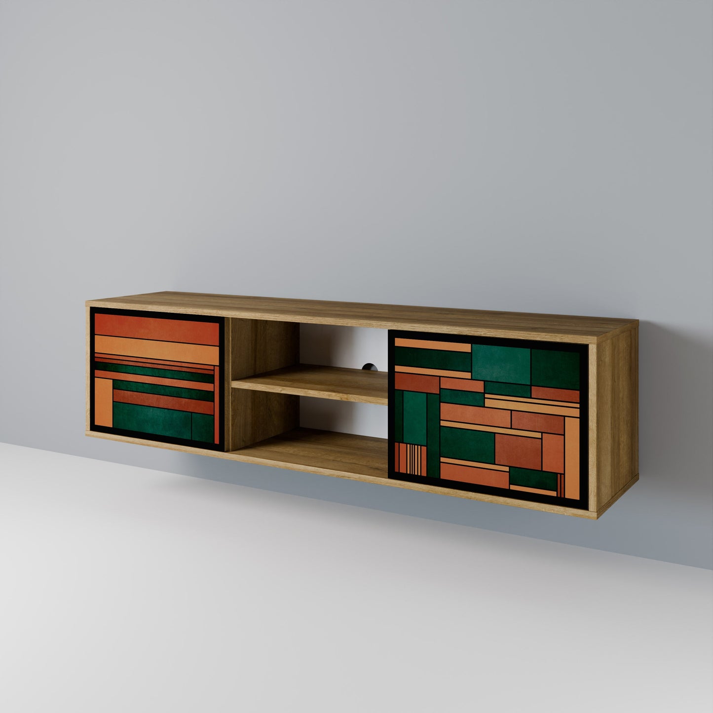 EARTHY FIGURES 2-Door TV Stand in Oak Effect