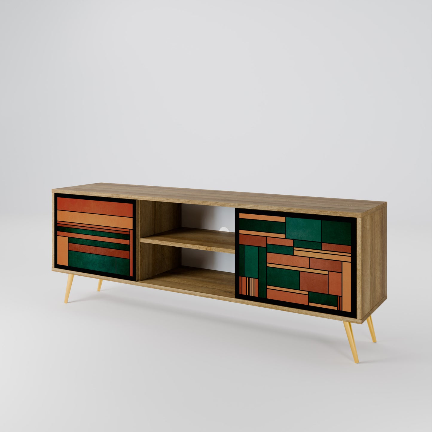 EARTHY FIGURES 2-Door TV Stand in Oak Effect