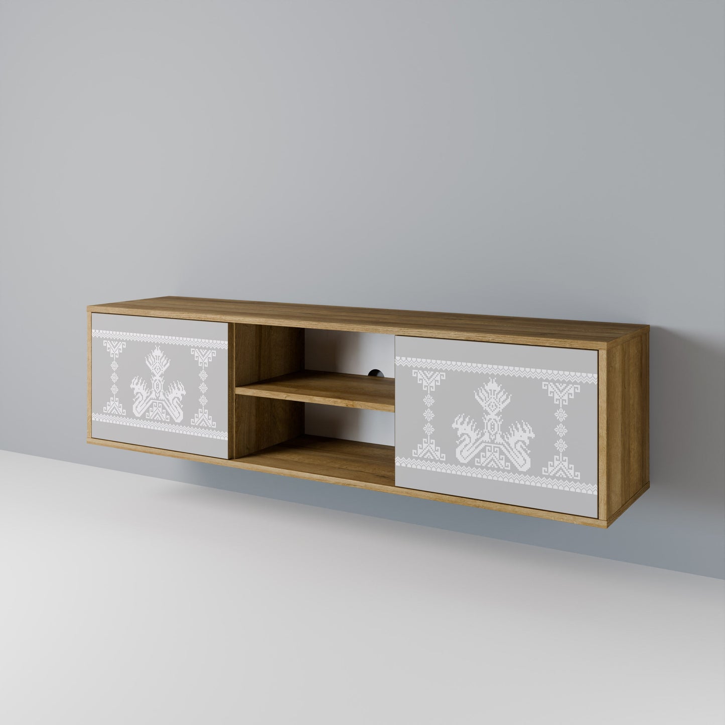 THAI GRAY 2-Door TV Stand in Oak Effect