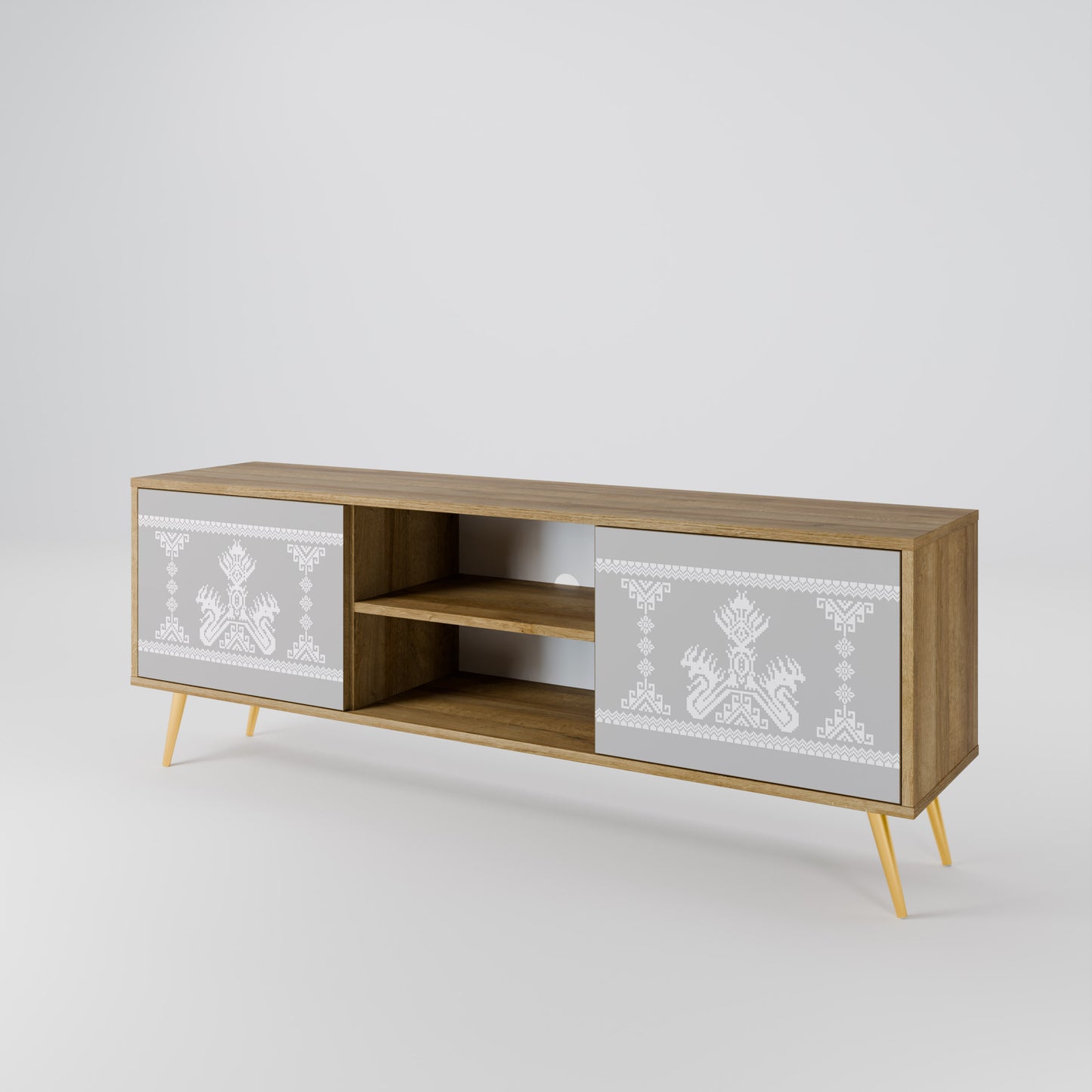 THAI GRAY 2-Door TV Stand in Oak Effect