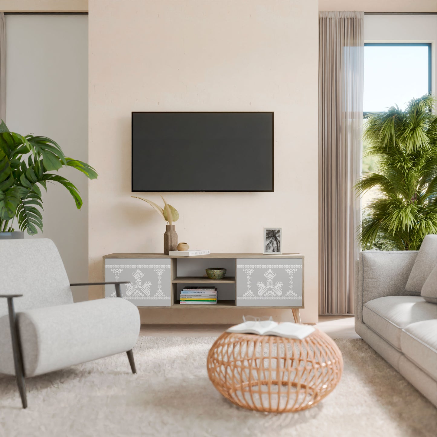 THAI GRAY 2-Door TV Stand in Oak Effect