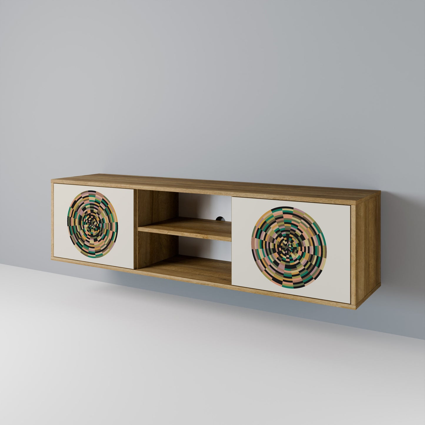 GREEN CIRCLES 2-Door TV Stand in Oak Effect