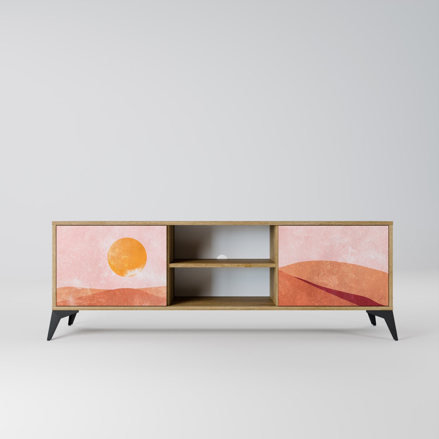 LUMINOUS SUNLIGHT 2-Door TV Stand in Oak Effect
