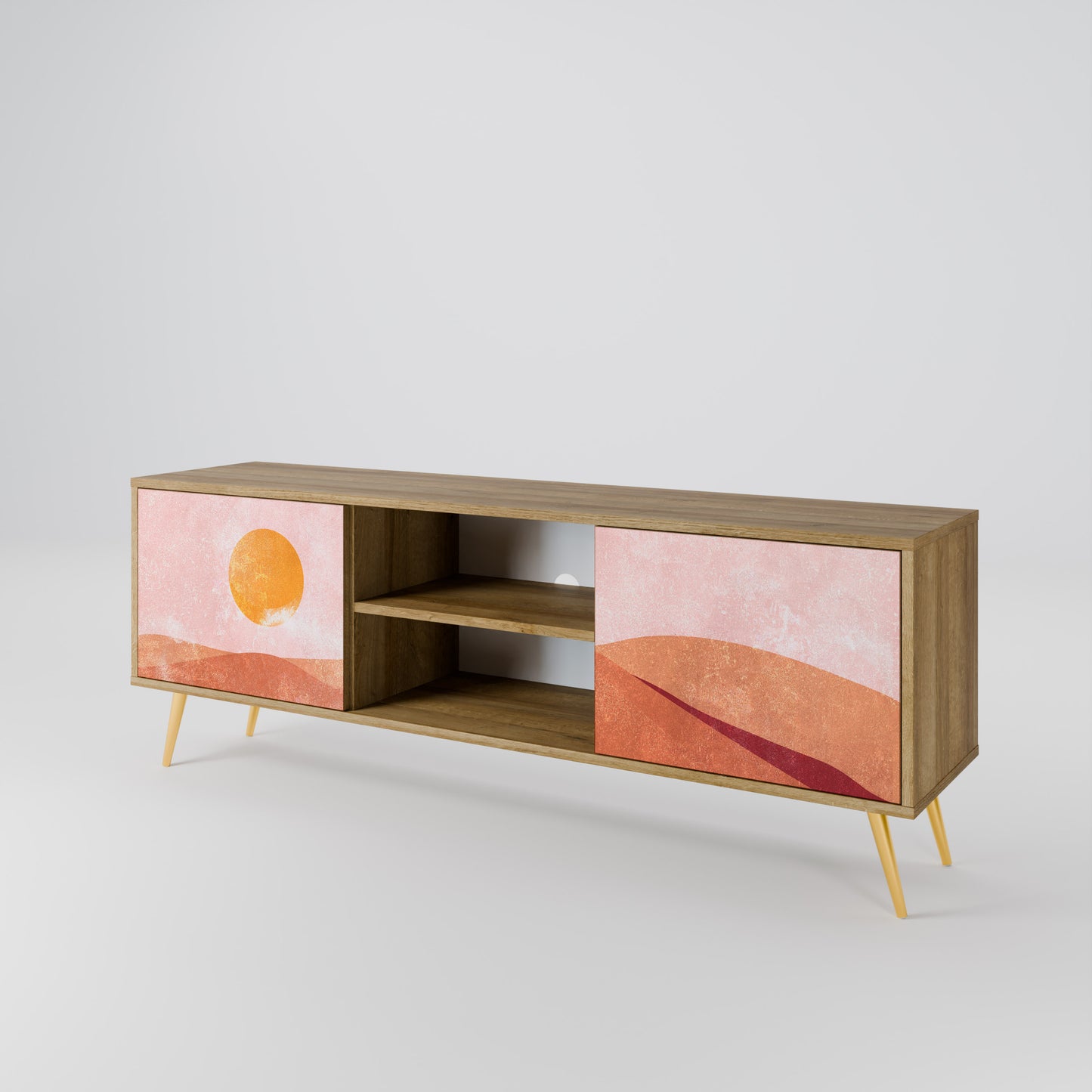 LUMINOUS SUNLIGHT 2-Door TV Stand in Oak Effect