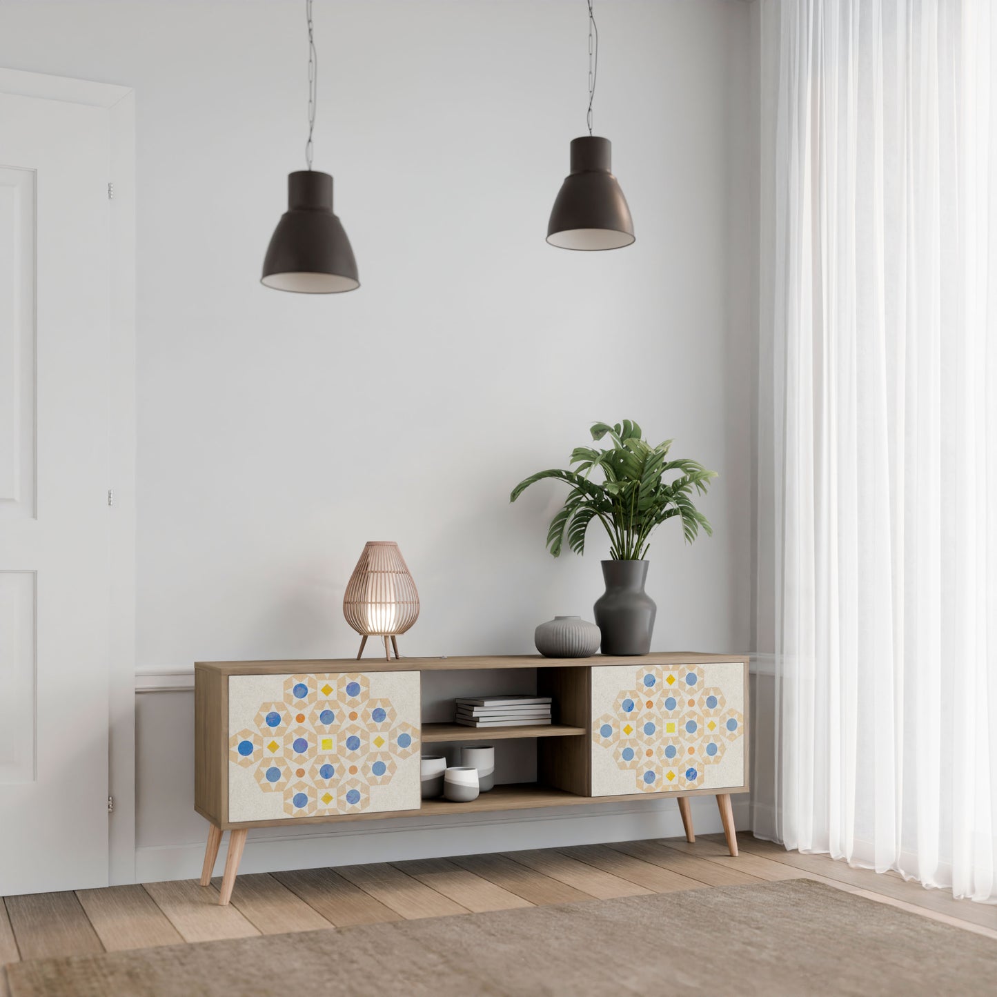 PATTERNED PRISM 2-Door TV Stand in Oak Effect