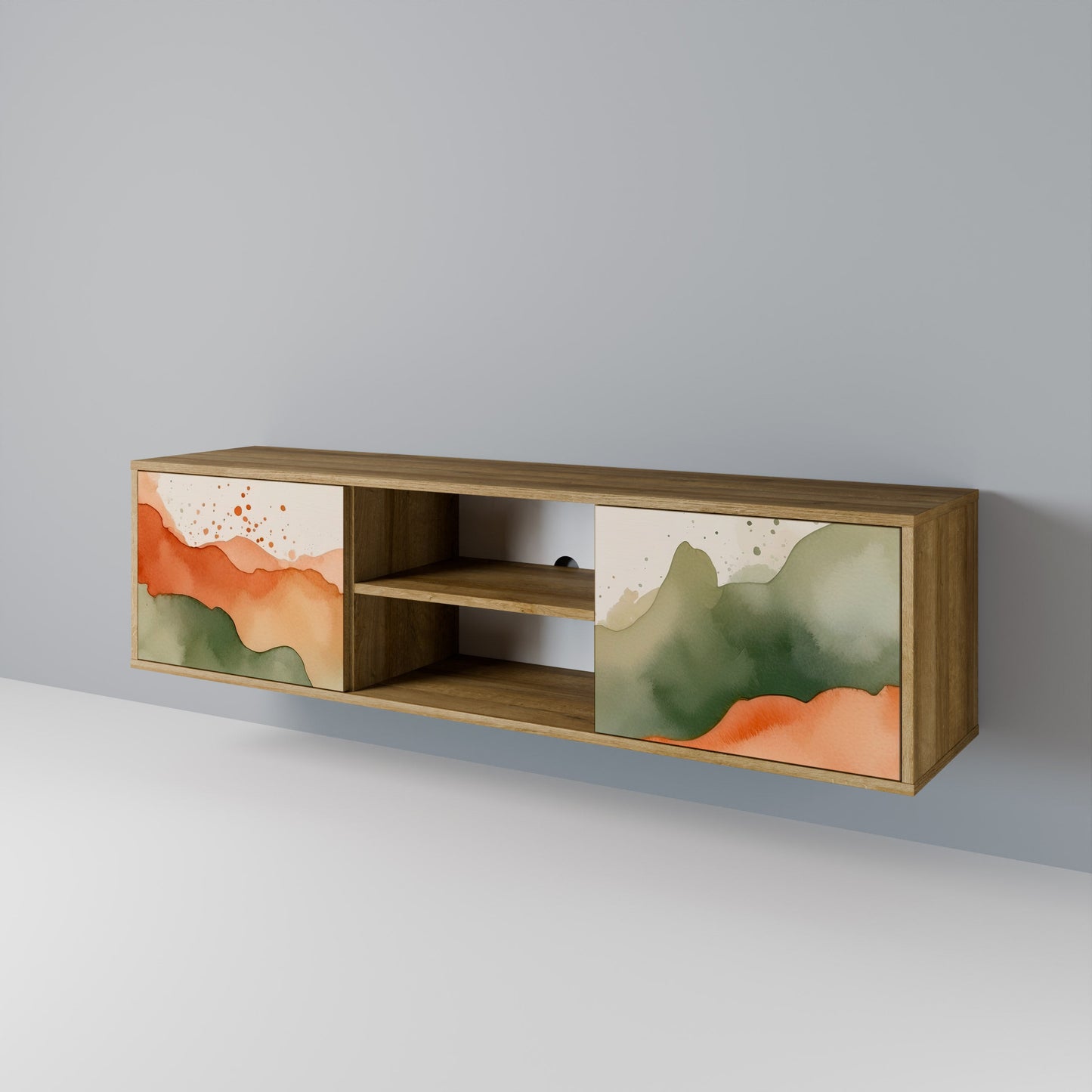 WATERCOLOUR PEAKS 2-Door TV Stand in Oak Effect