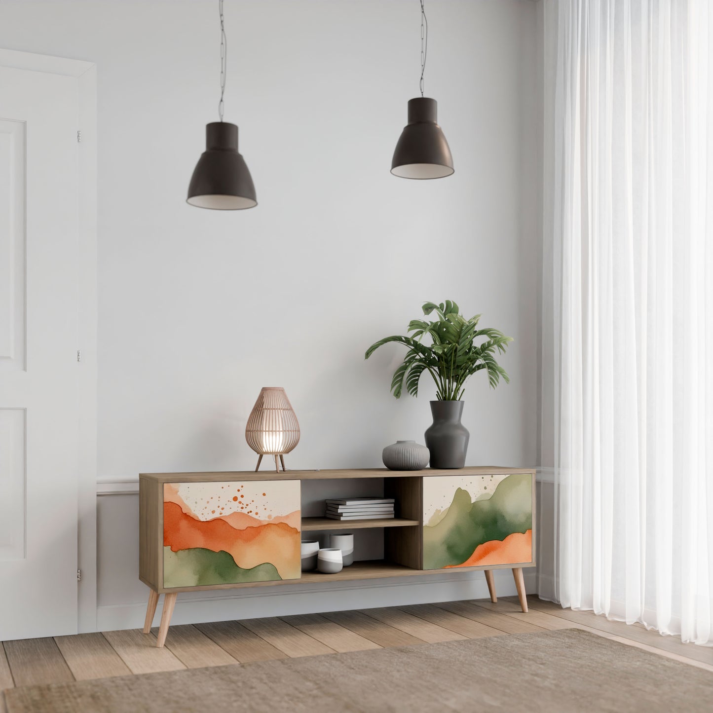 WATERCOLOUR PEAKS 2-Door TV Stand in Oak Effect