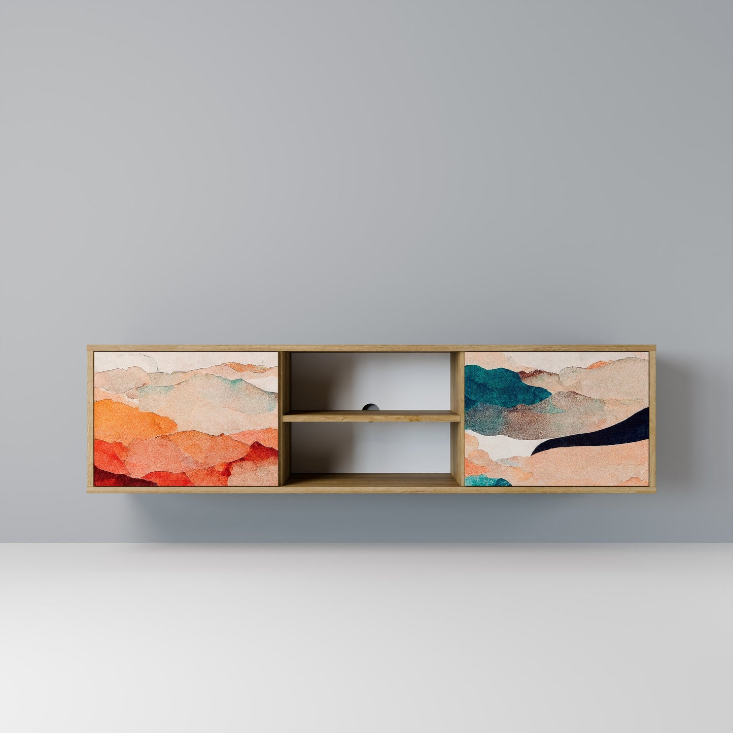 ABSTRACT LANDSCAPE 2-Door TV Stand in Oak Effect