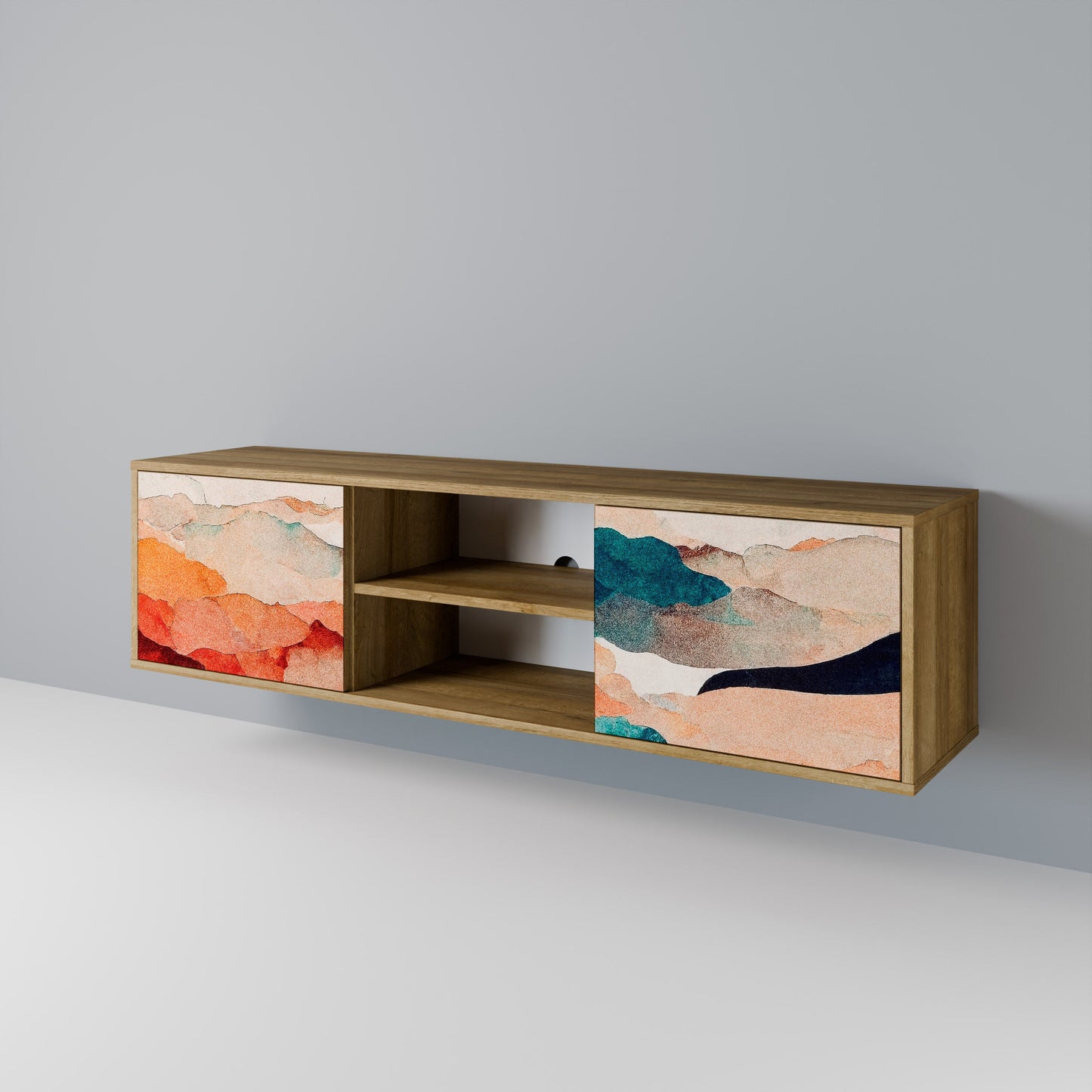 ABSTRACT LANDSCAPE 2-Door TV Stand in Oak Effect