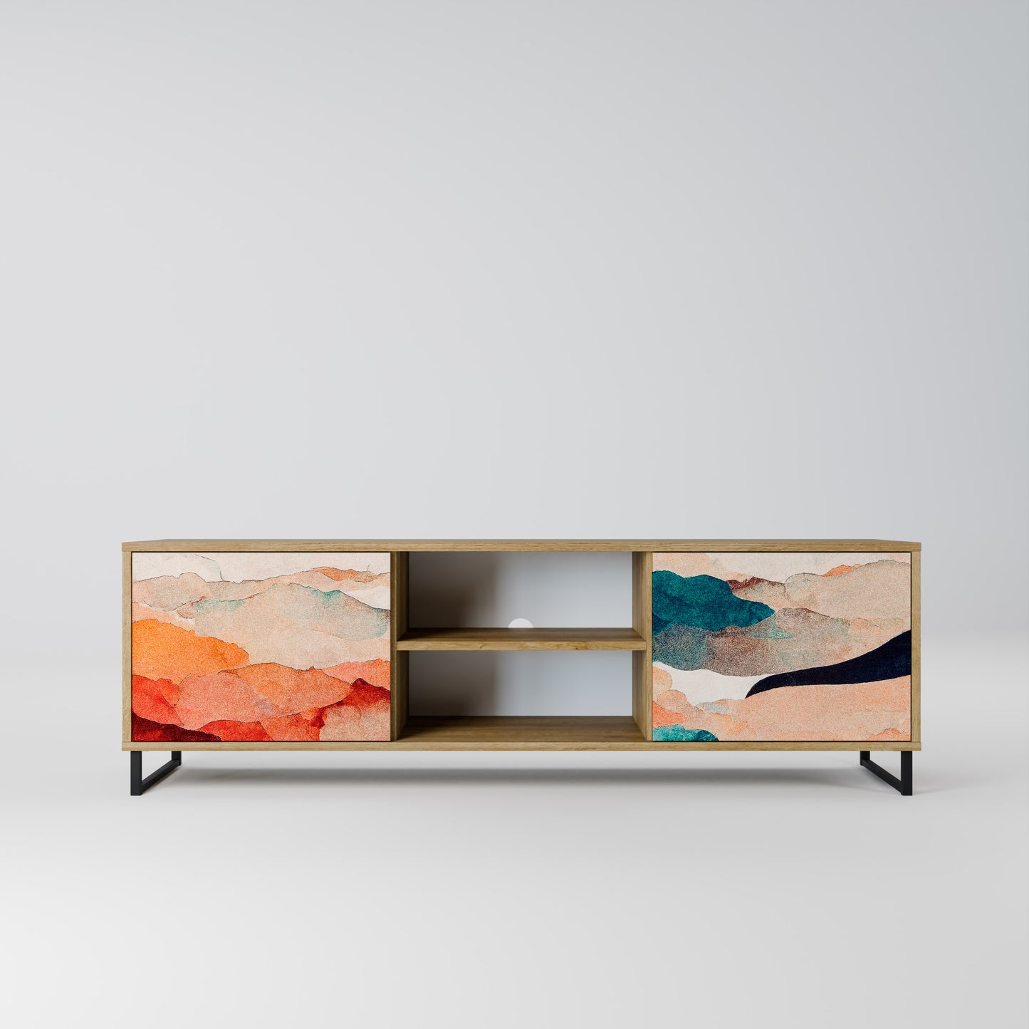 ABSTRACT LANDSCAPE 2-Door TV Stand in Oak Effect