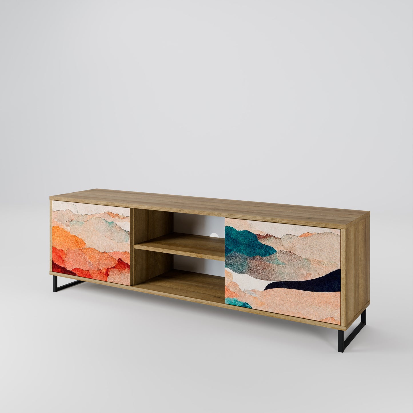 ABSTRACT LANDSCAPE 2-Door TV Stand in Oak Effect