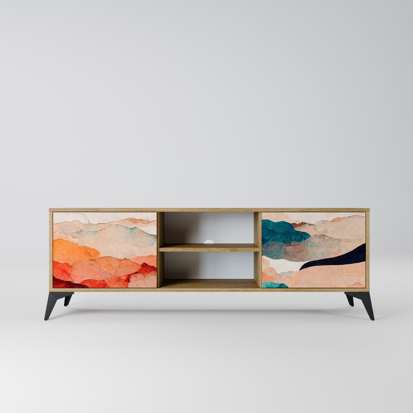 ABSTRACT LANDSCAPE 2-Door TV Stand in Oak Effect