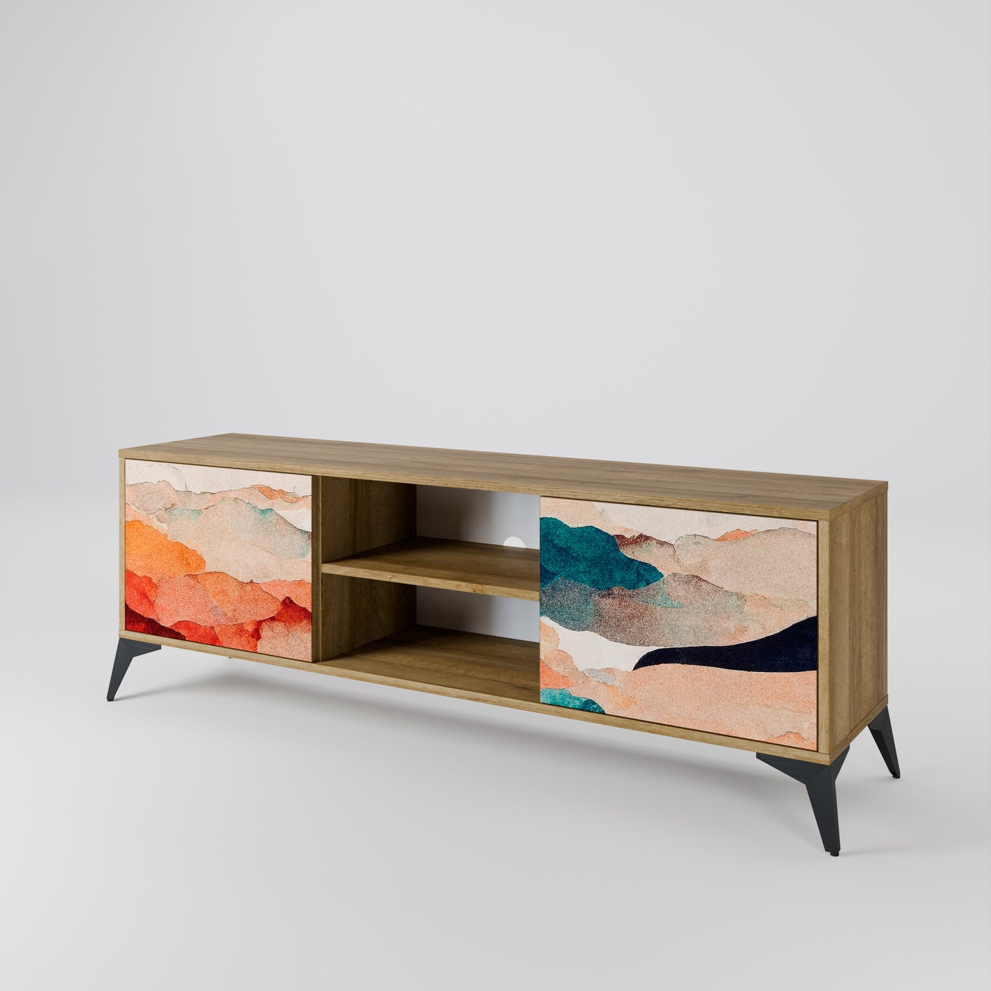 ABSTRACT LANDSCAPE 2-Door TV Stand in Oak Effect