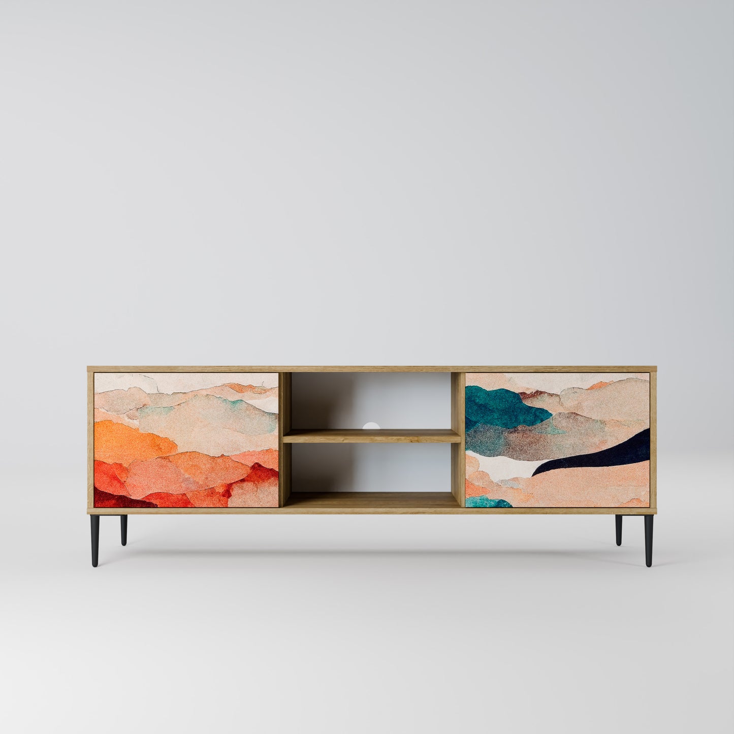 ABSTRACT LANDSCAPE 2-Door TV Stand in Oak Effect