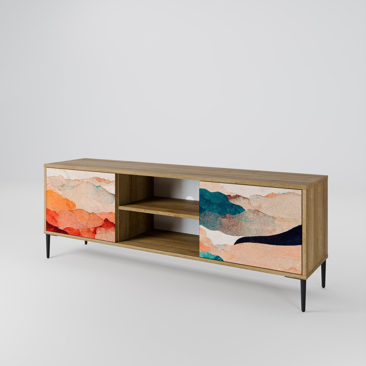 ABSTRACT LANDSCAPE 2-Door TV Stand in Oak Effect