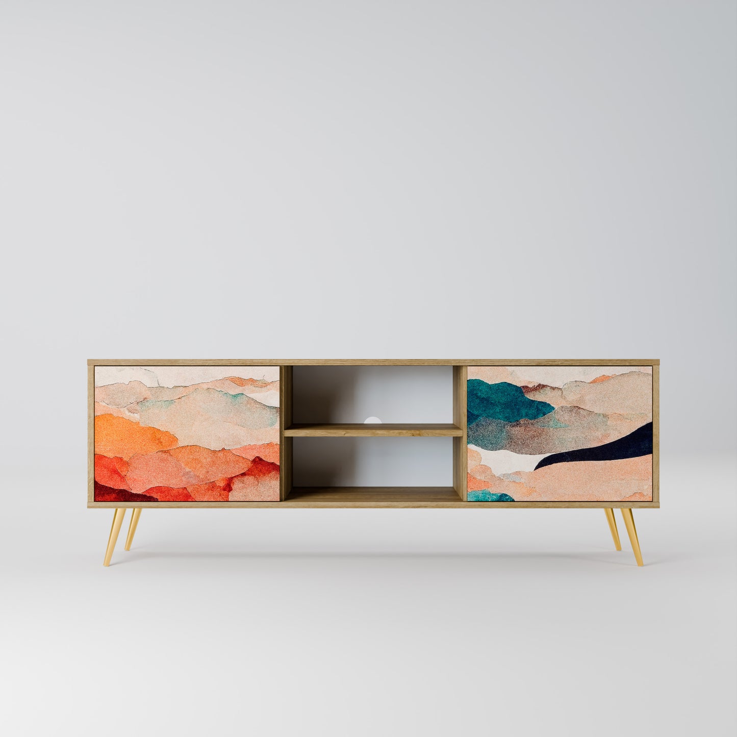 ABSTRACT LANDSCAPE 2-Door TV Stand in Oak Effect