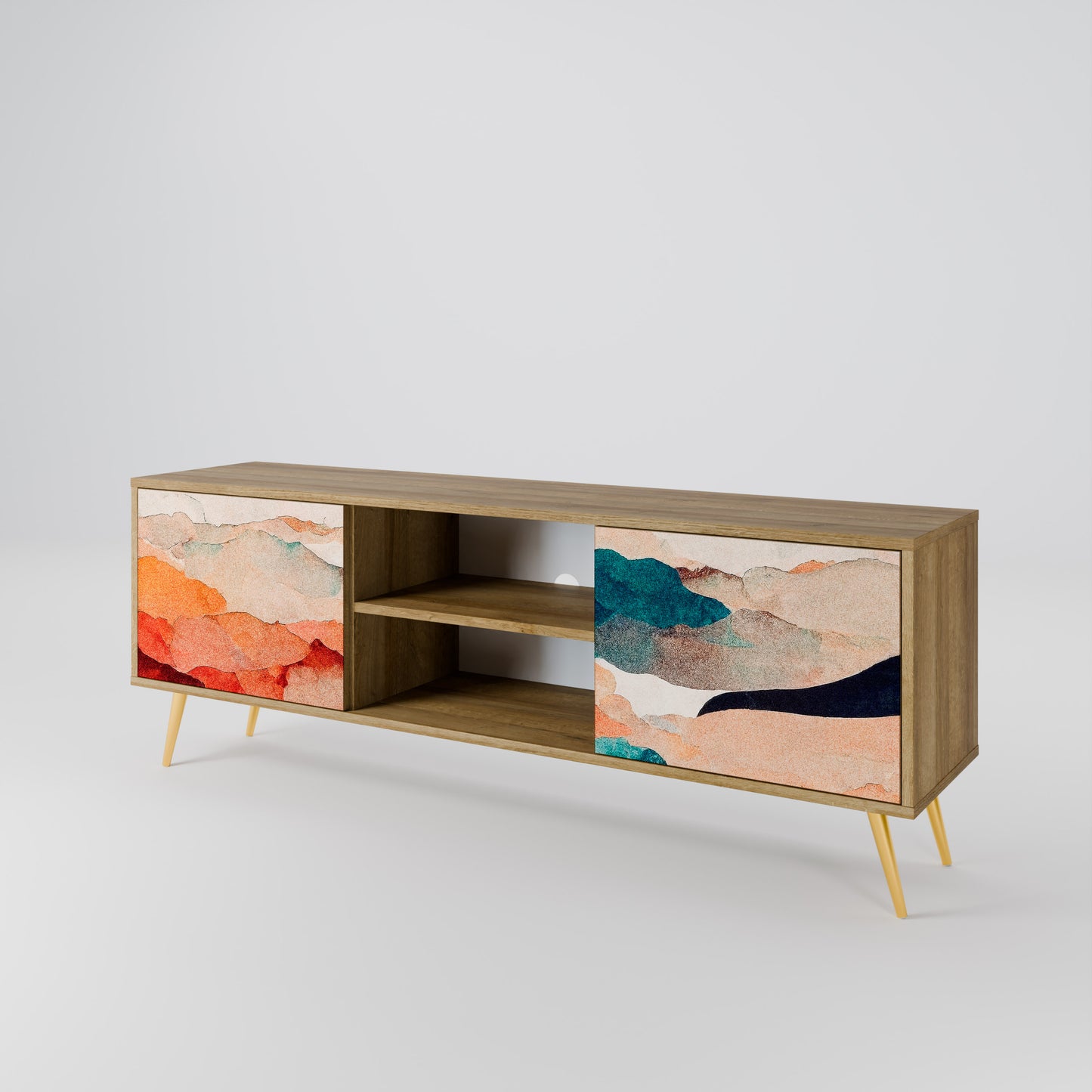 ABSTRACT LANDSCAPE 2-Door TV Stand in Oak Effect