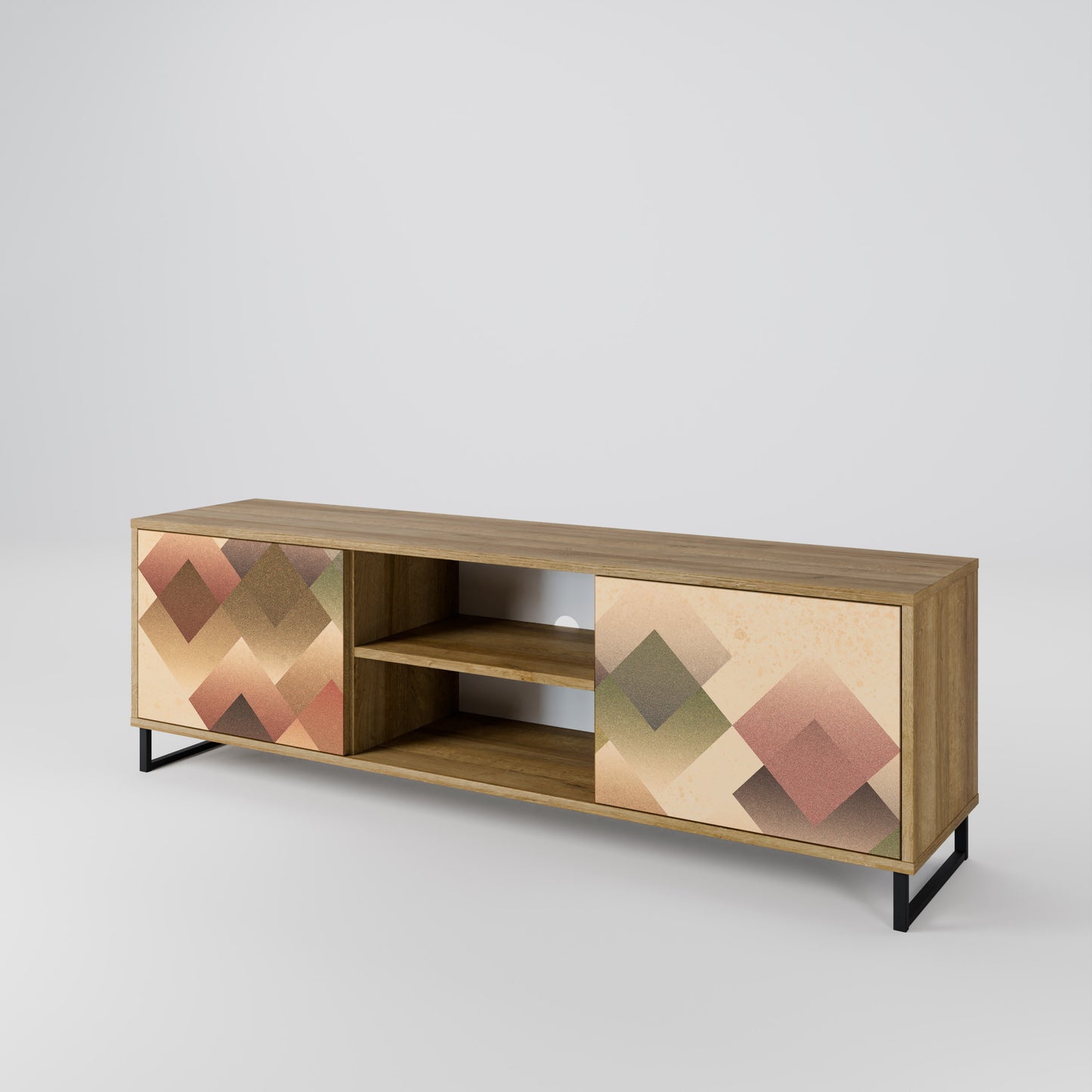 GEOMETRIC FUSION 2-dörrars TV-bänk i ekeffekt