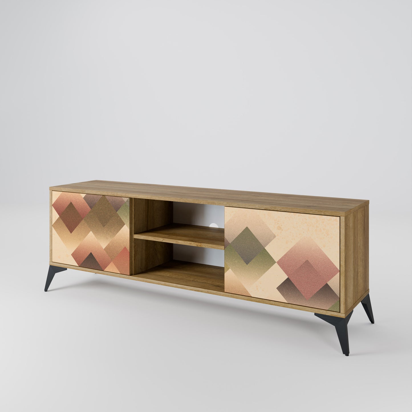 GEOMETRIC FUSION 2-dörrars TV-bänk i ekeffekt