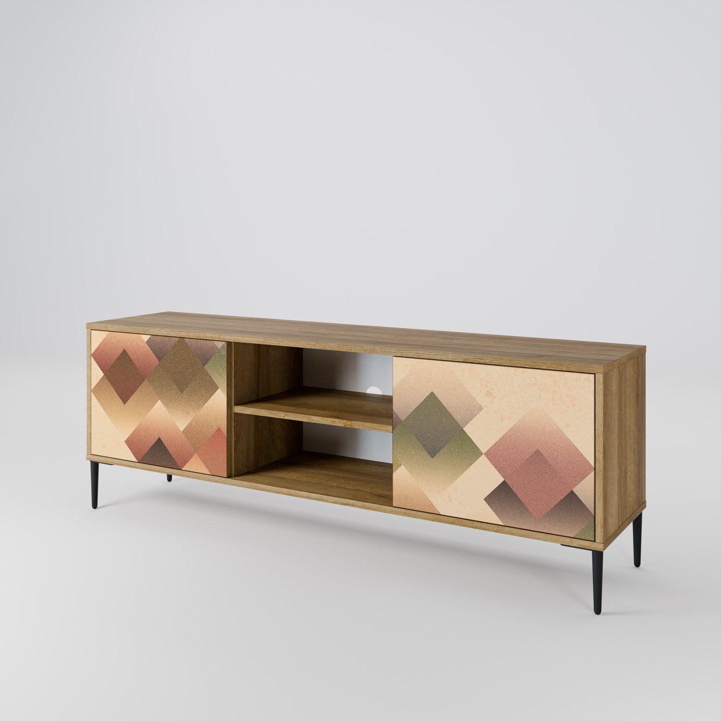 GEOMETRIC FUSION 2-dörrars TV-bänk i ekeffekt