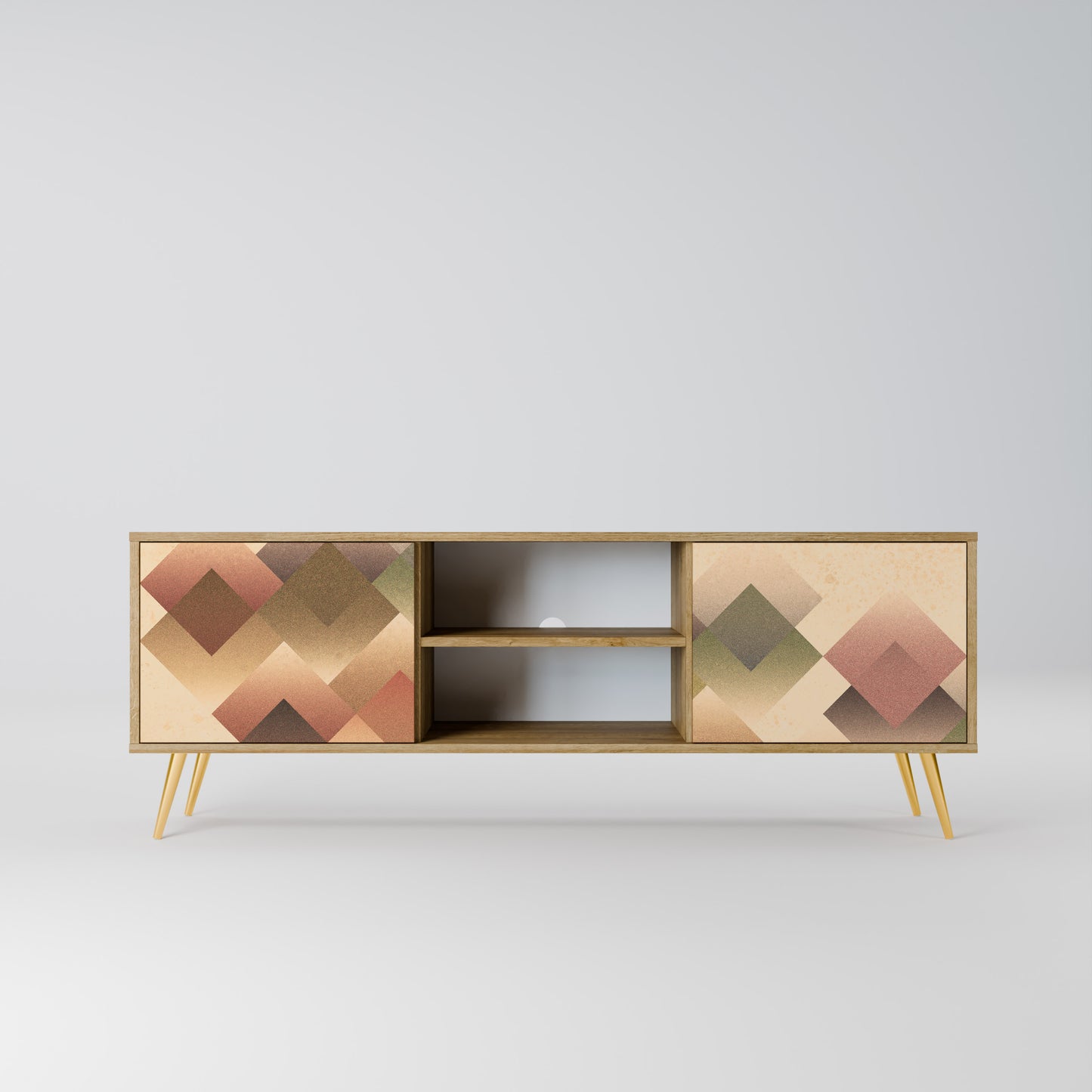 GEOMETRIC FUSION 2-dörrars TV-bänk i ekeffekt
