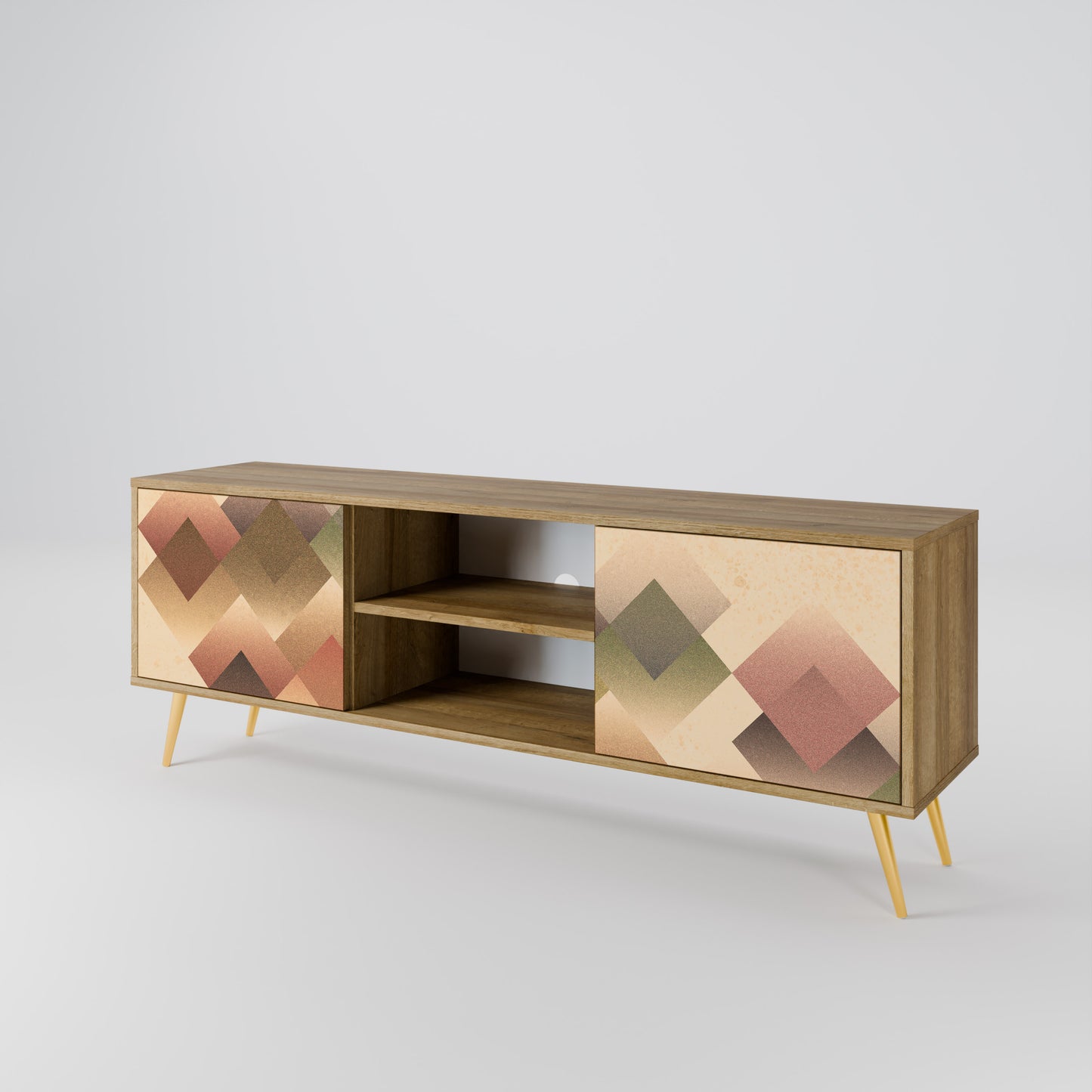 GEOMETRIC FUSION 2-dörrars TV-bänk i ekeffekt