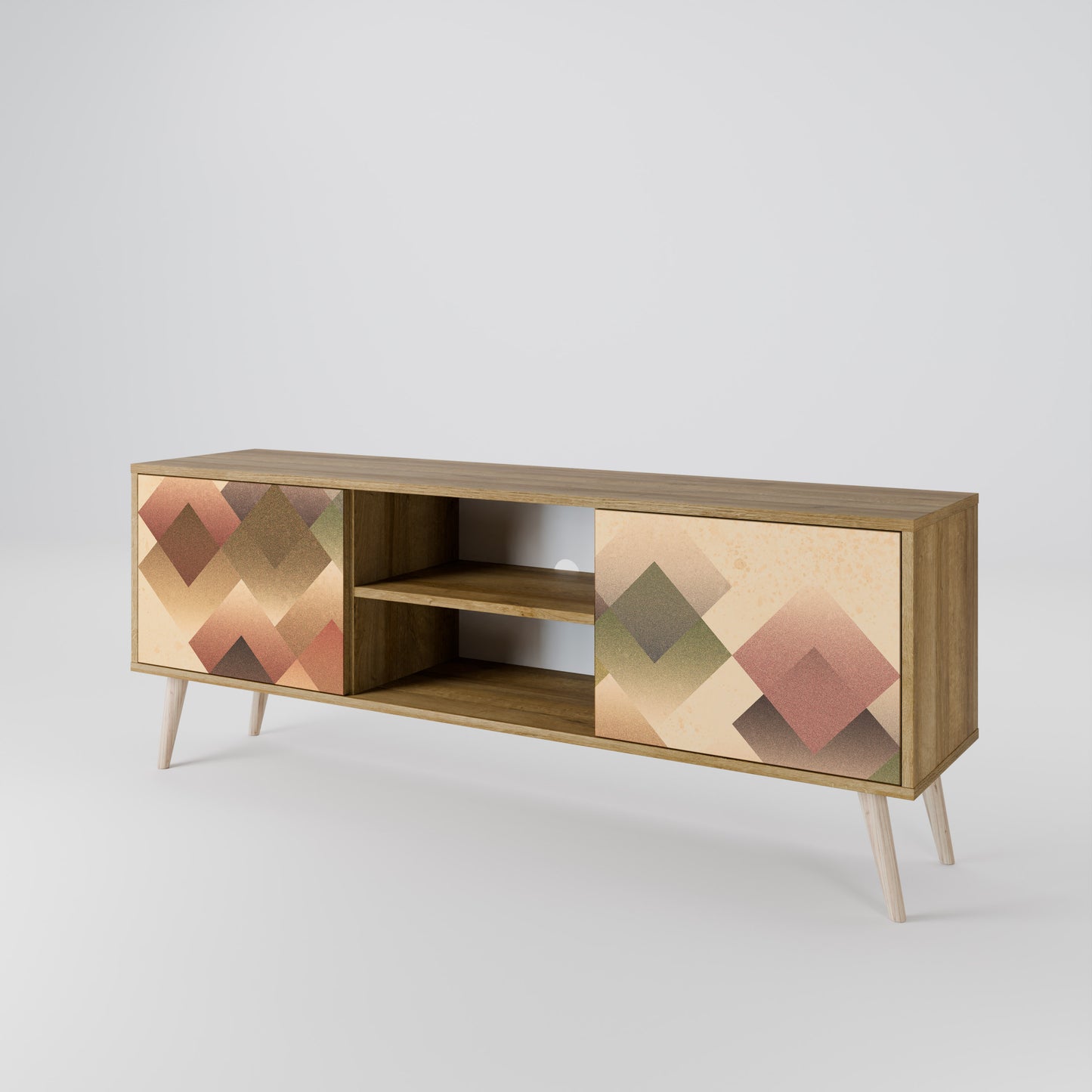 GEOMETRIC FUSION 2-dörrars TV-bänk i ekeffekt
