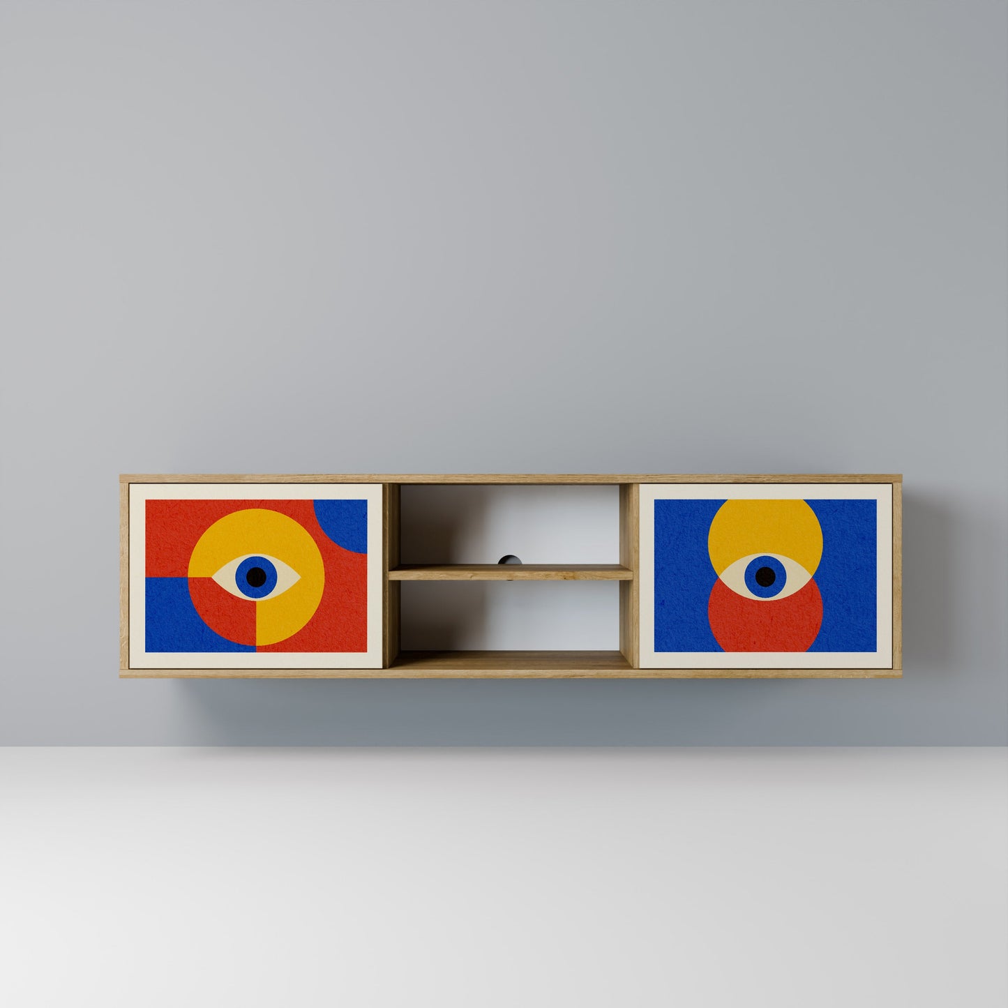 GEOMETRIC EYES 2-dörrars TV-bänk i ekeffekt