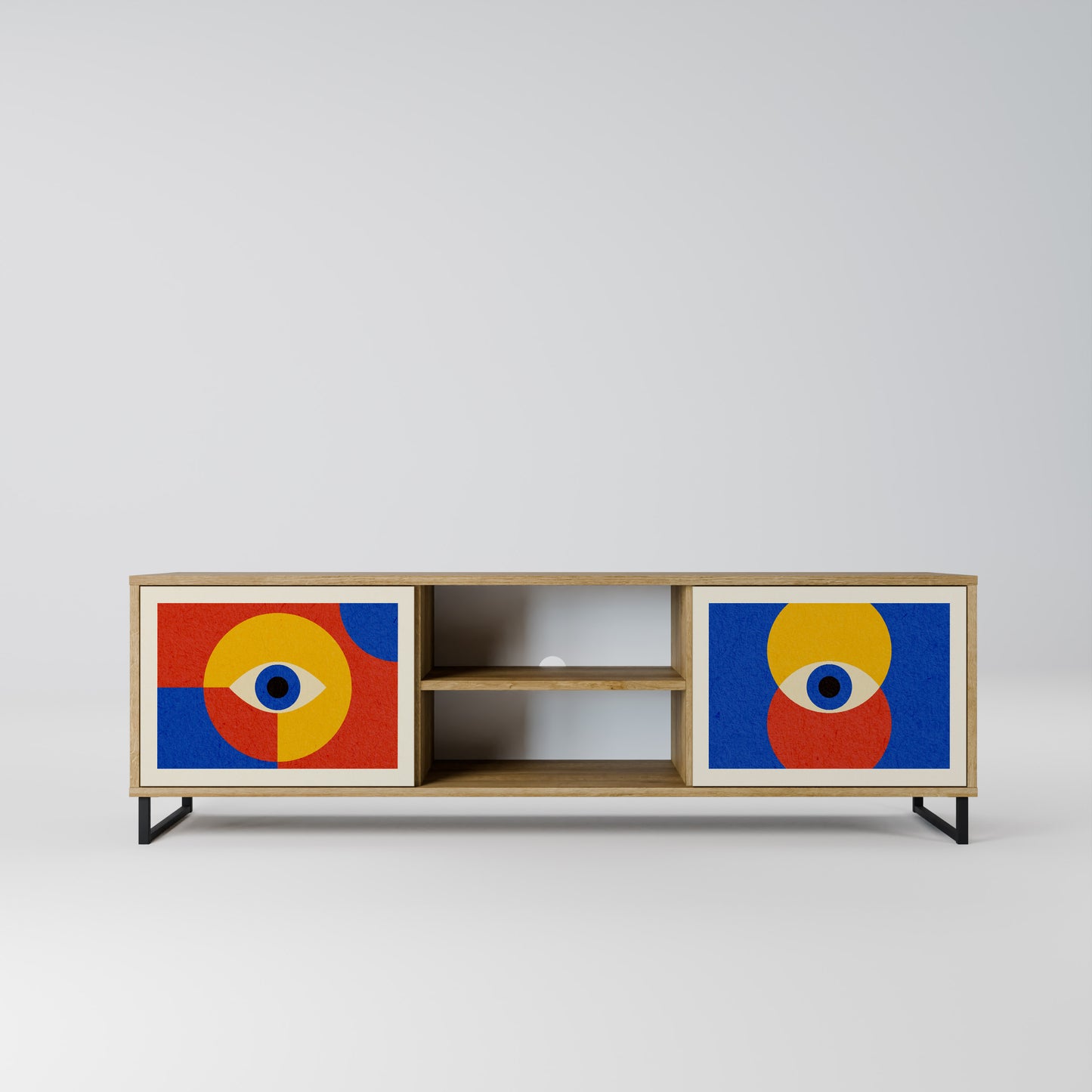 GEOMETRIC EYES 2-dörrars TV-bänk i ekeffekt