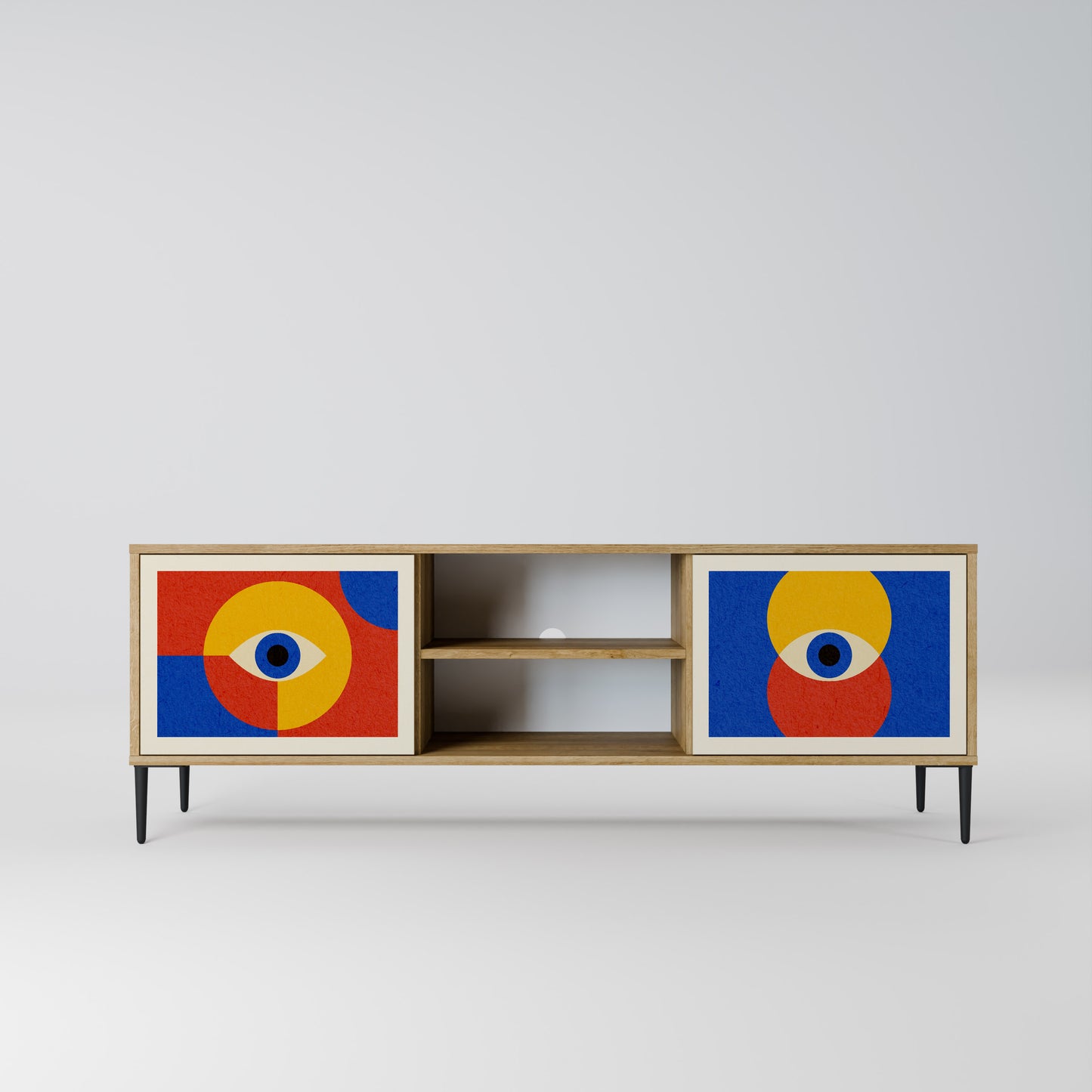 GEOMETRIC EYES 2-dörrars TV-bänk i ekeffekt
