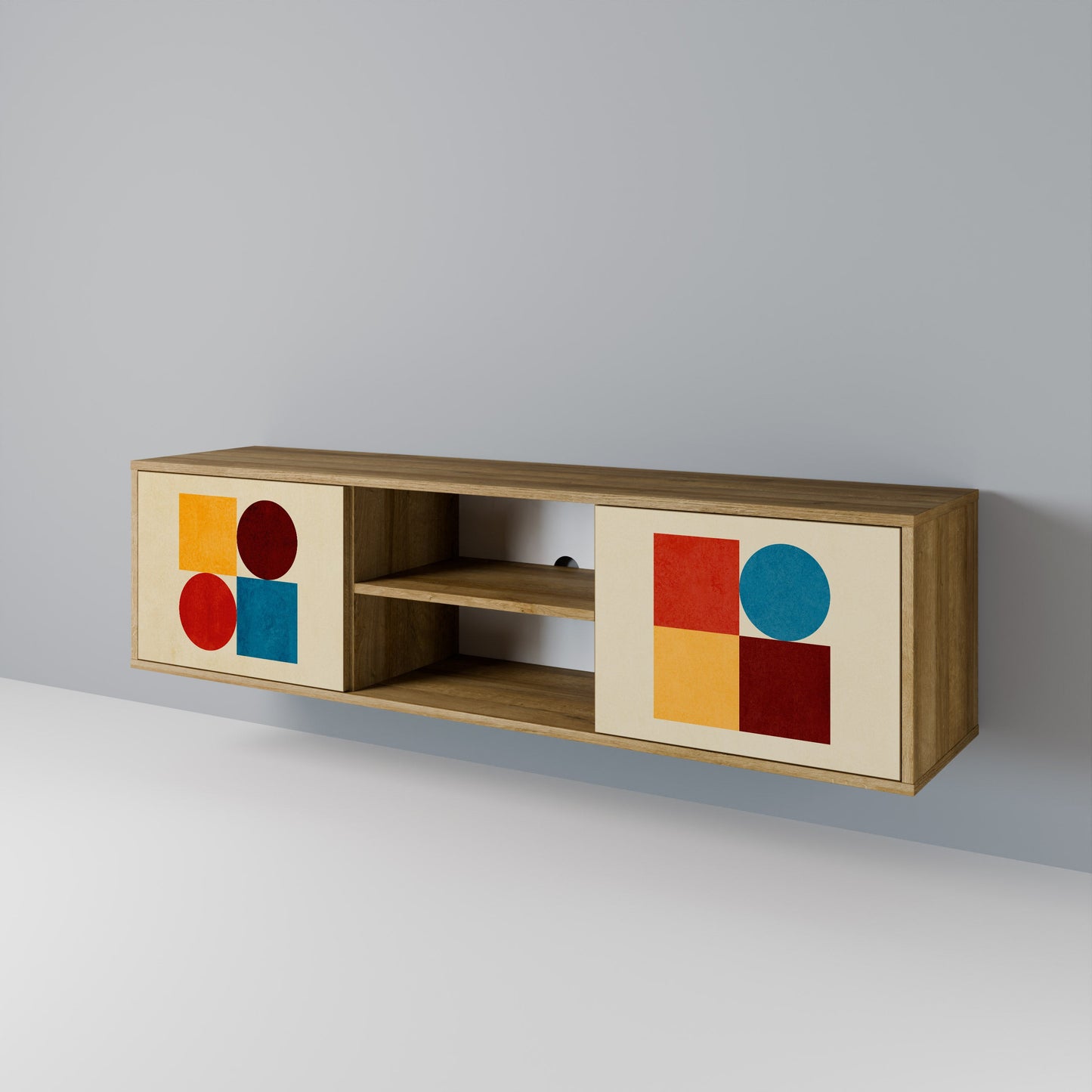 GEOMETRIC PUZZLE 2-dörrars TV-bänk i ekeffekt
