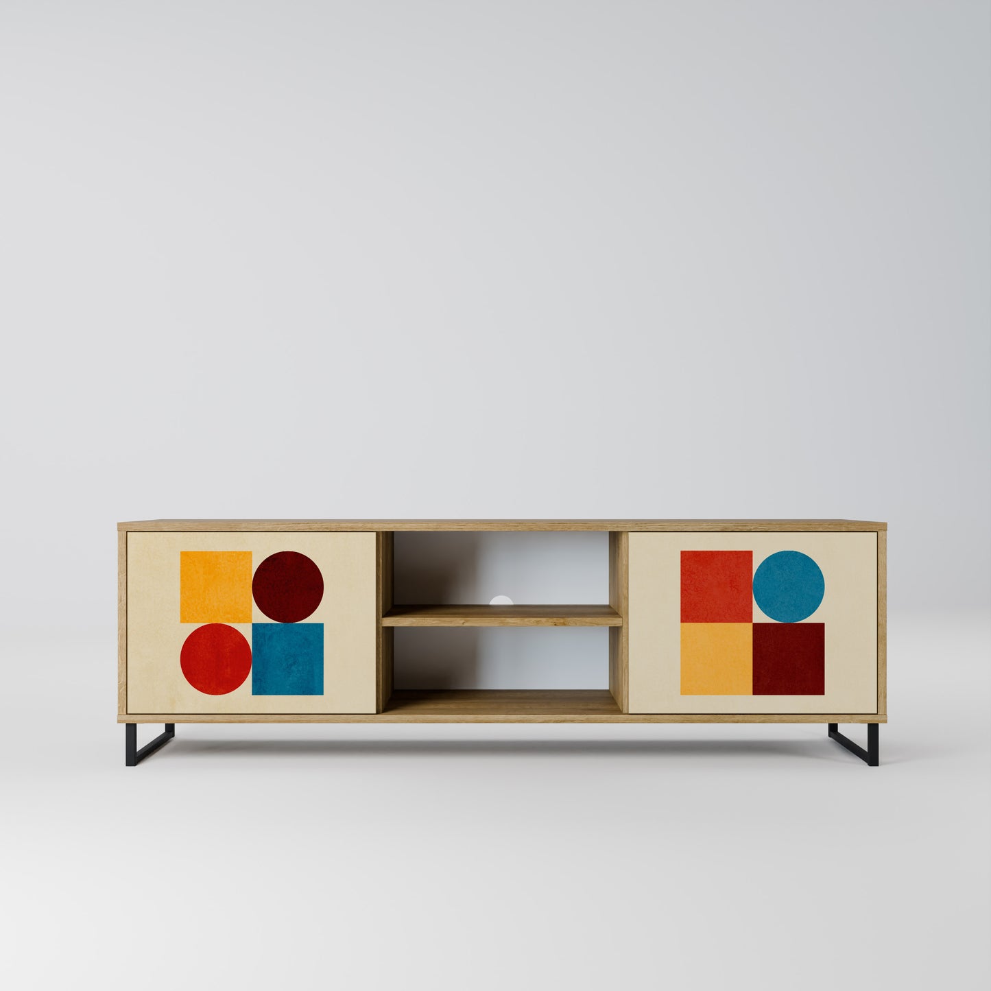 GEOMETRIC PUZZLE 2-dörrars TV-bänk i ekeffekt
